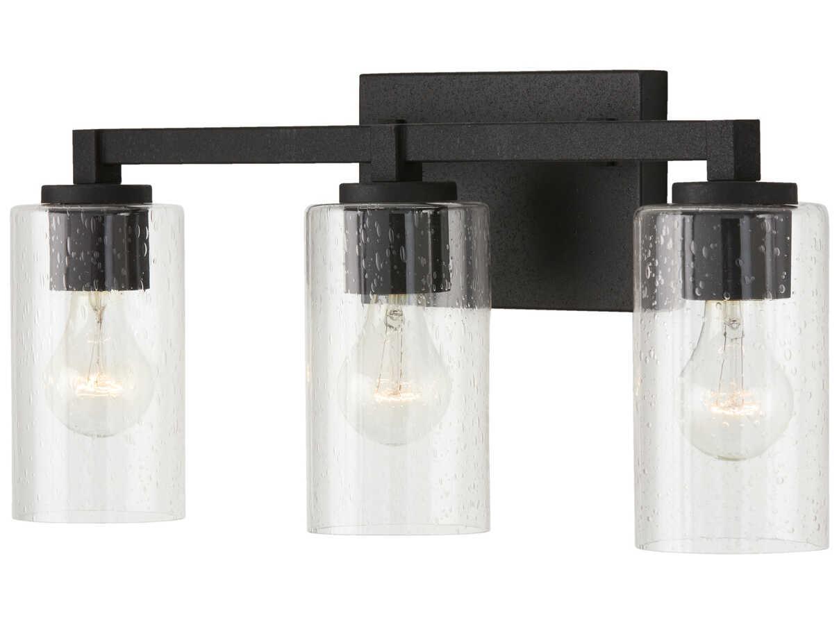Capital Lighting Ravenwood 3-Light Black Iron Glass Vanity Light