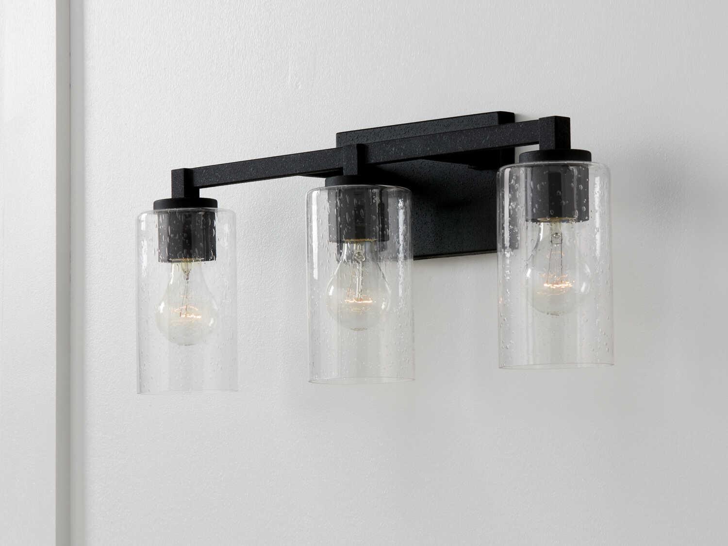 Capital Lighting Ravenwood 3-Light Black Iron Glass Vanity Light