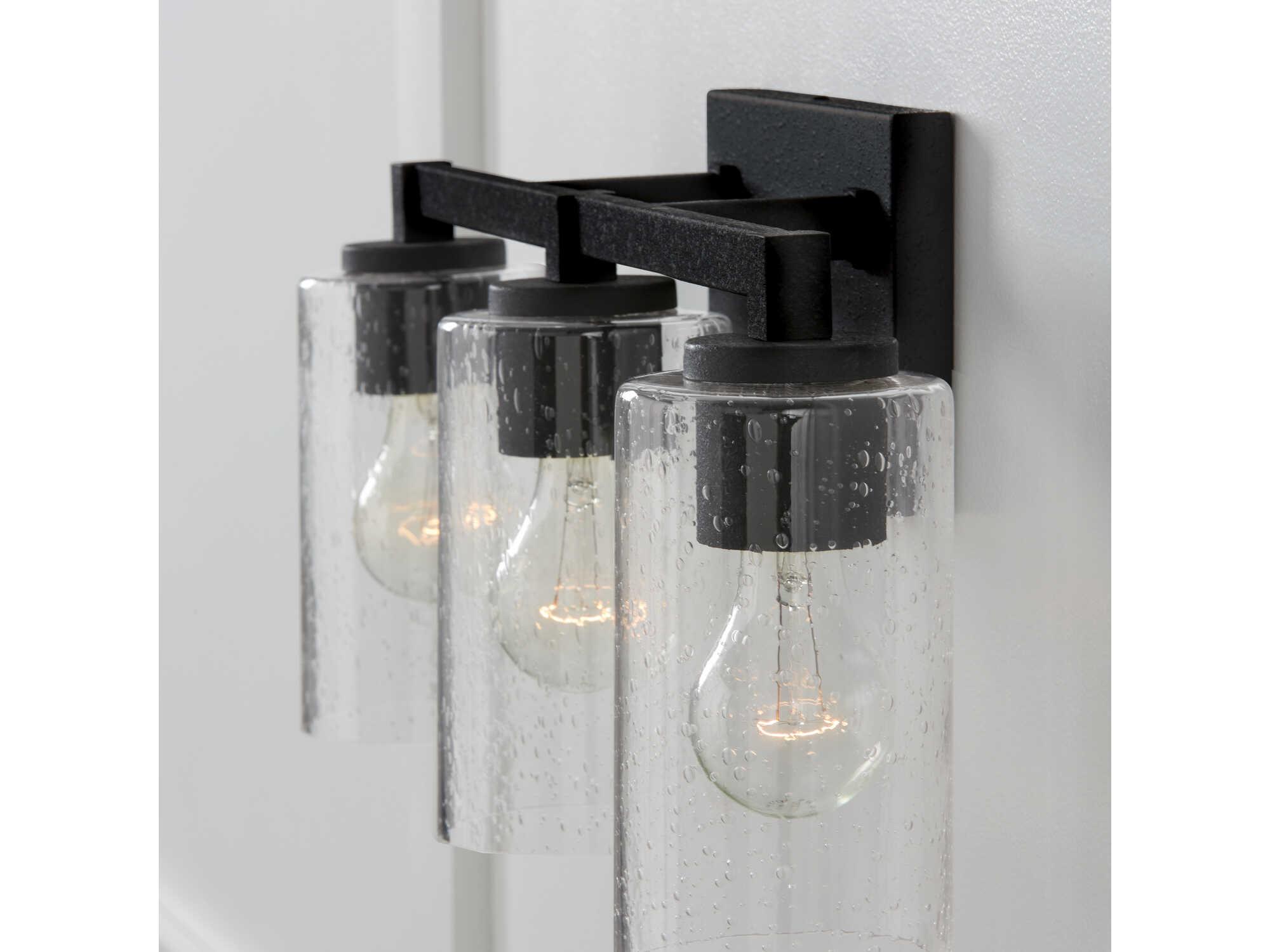 Capital Lighting Ravenwood 3-Light Black Iron Glass Vanity Light