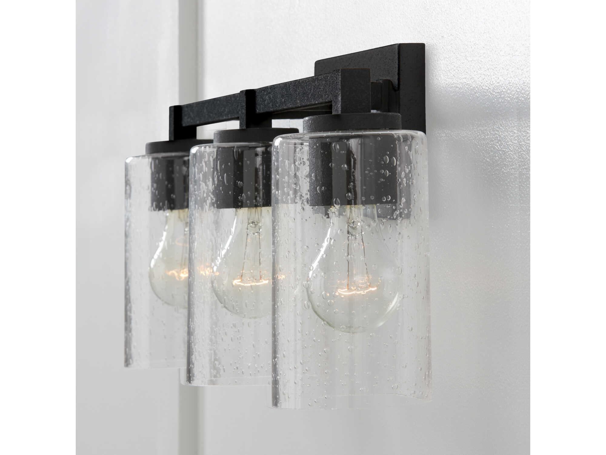 Capital Lighting Ravenwood 3-Light Black Iron Glass Vanity Light