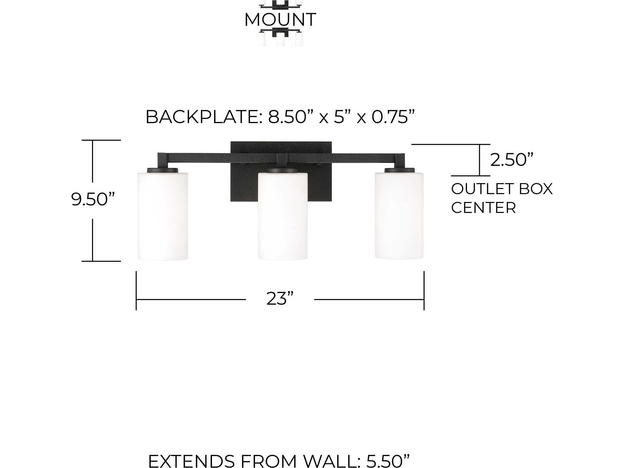Capital Lighting Ravenwood 3-Light Black Iron Glass Vanity Light