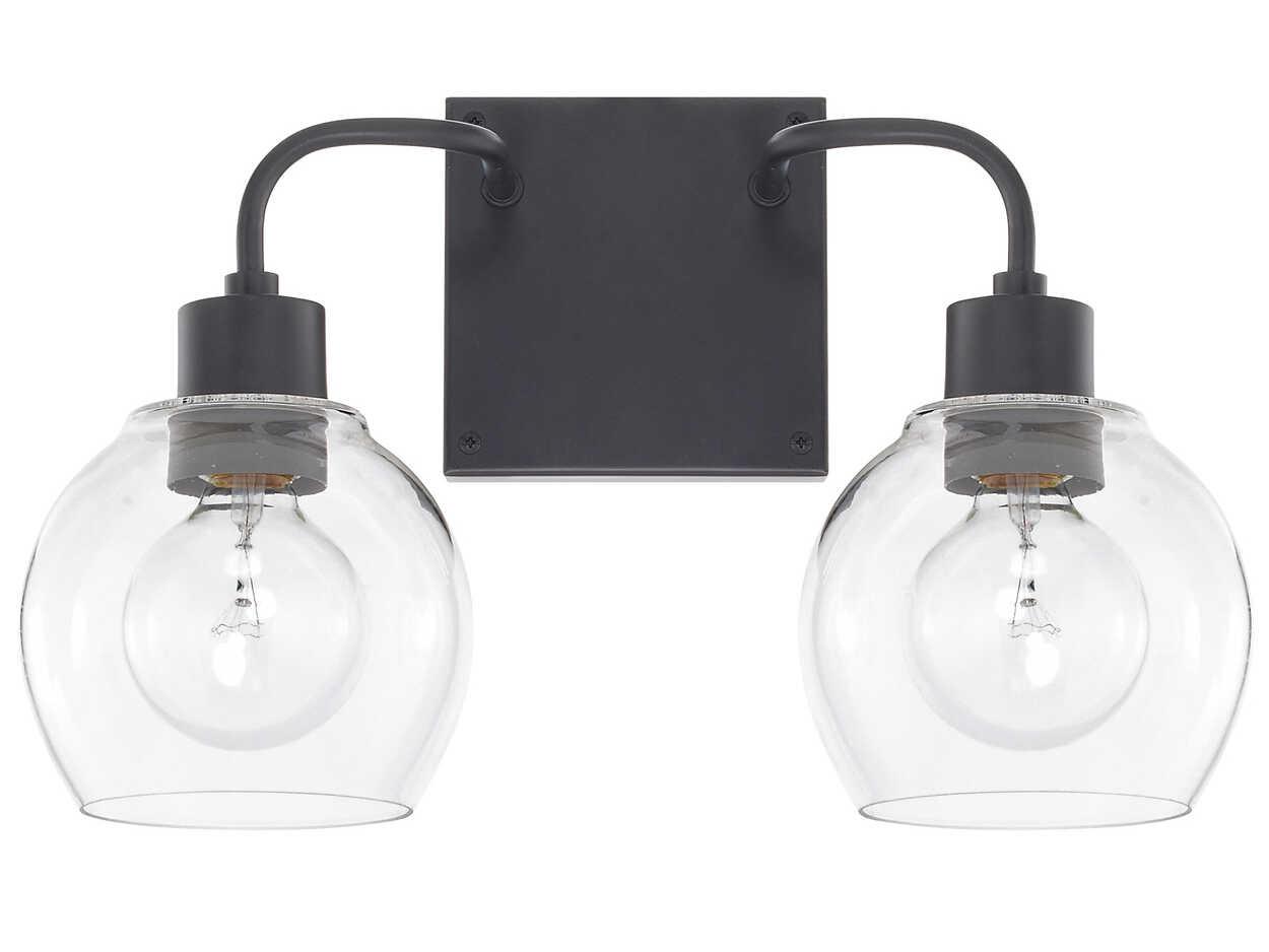 Capital Lighting Tanner 2-Light Matte Black Glass Vanity Light