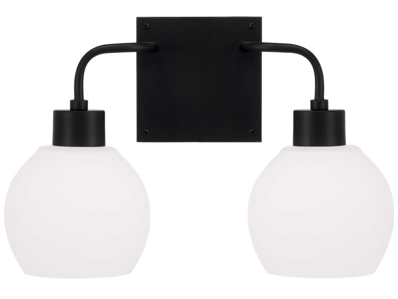 Capital Lighting Tanner 2-Light Matte Black Glass Vanity Light