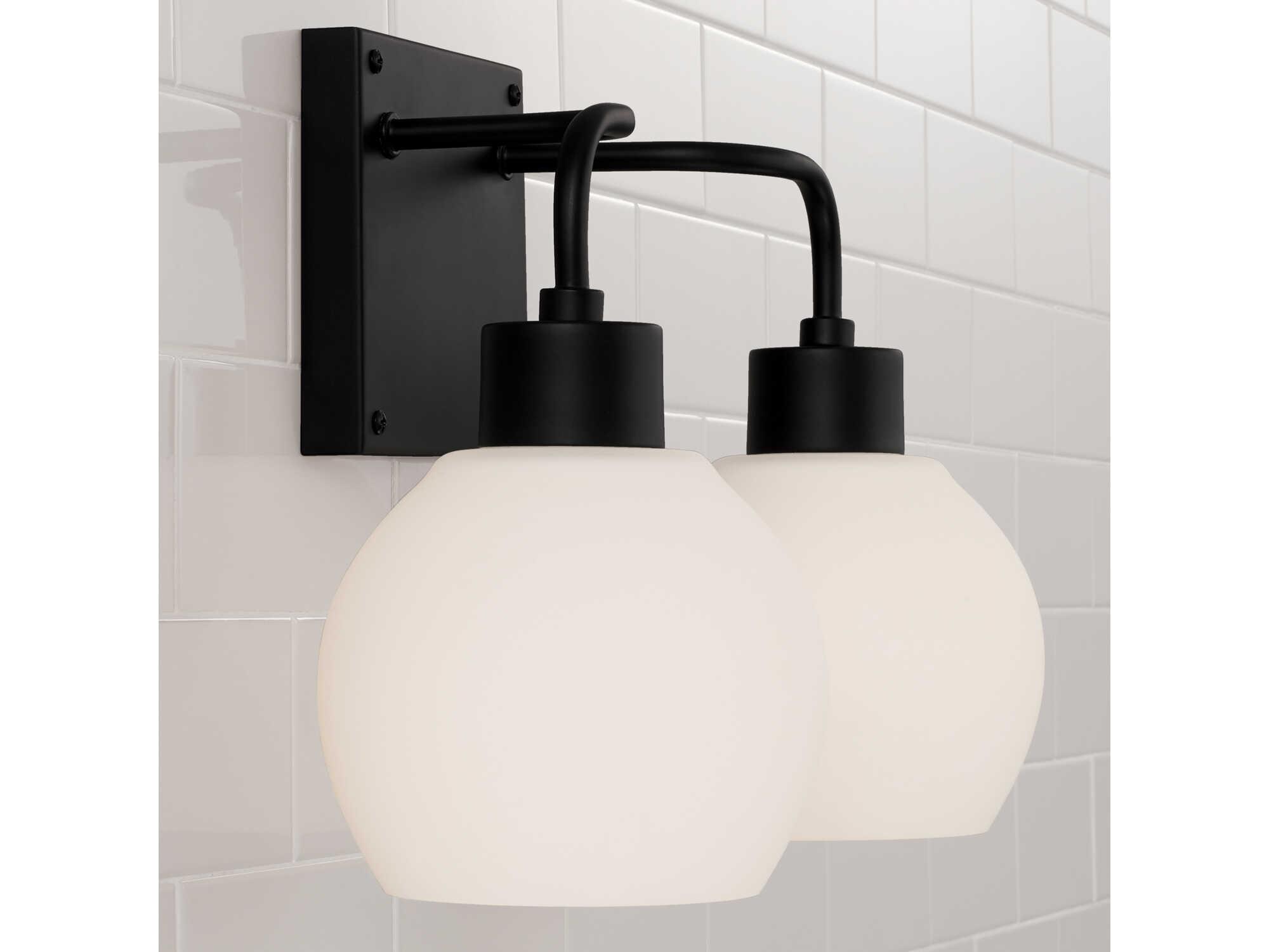 Capital Lighting Tanner 2-Light Matte Black Glass Vanity Light