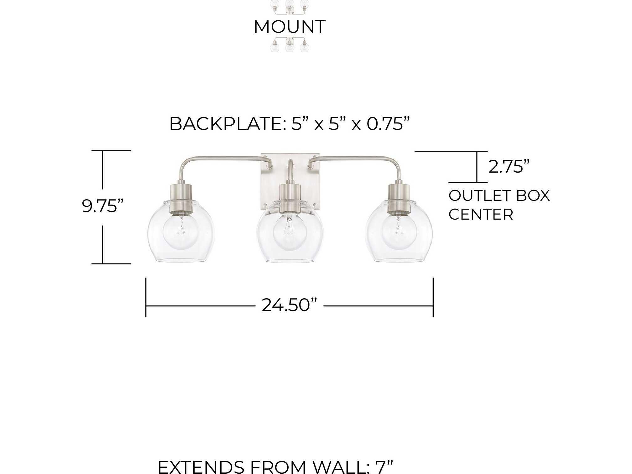 Capital Lighting Tanner 3-Light Brushed Nickel Glass Vanity Light