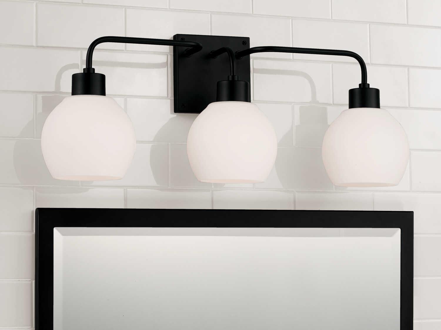Capital Lighting Tanner 3-Light Matte Black Glass Vanity Light