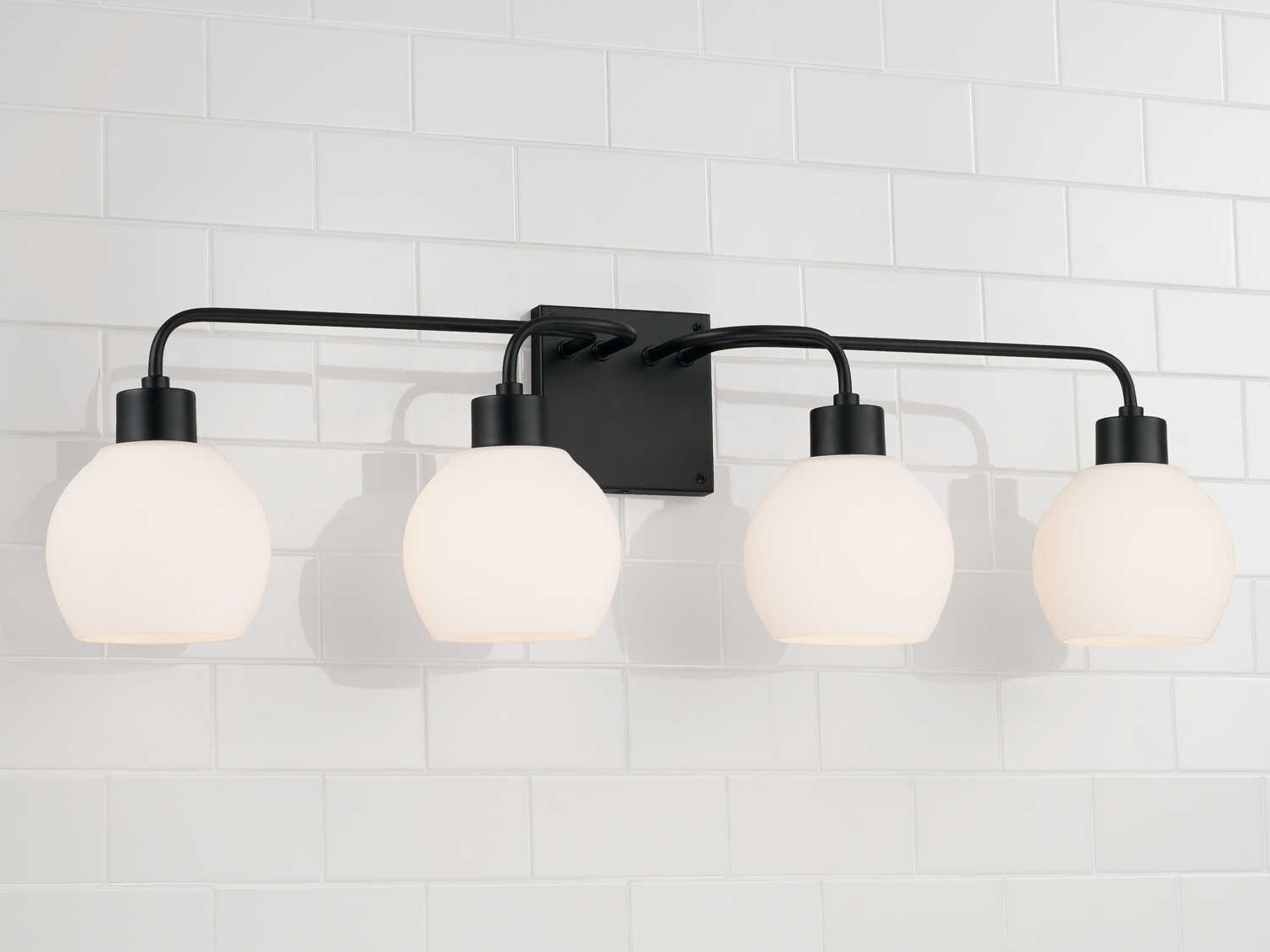 Capital Lighting Tanner 4-Light Matte Black Glass Vanity Light