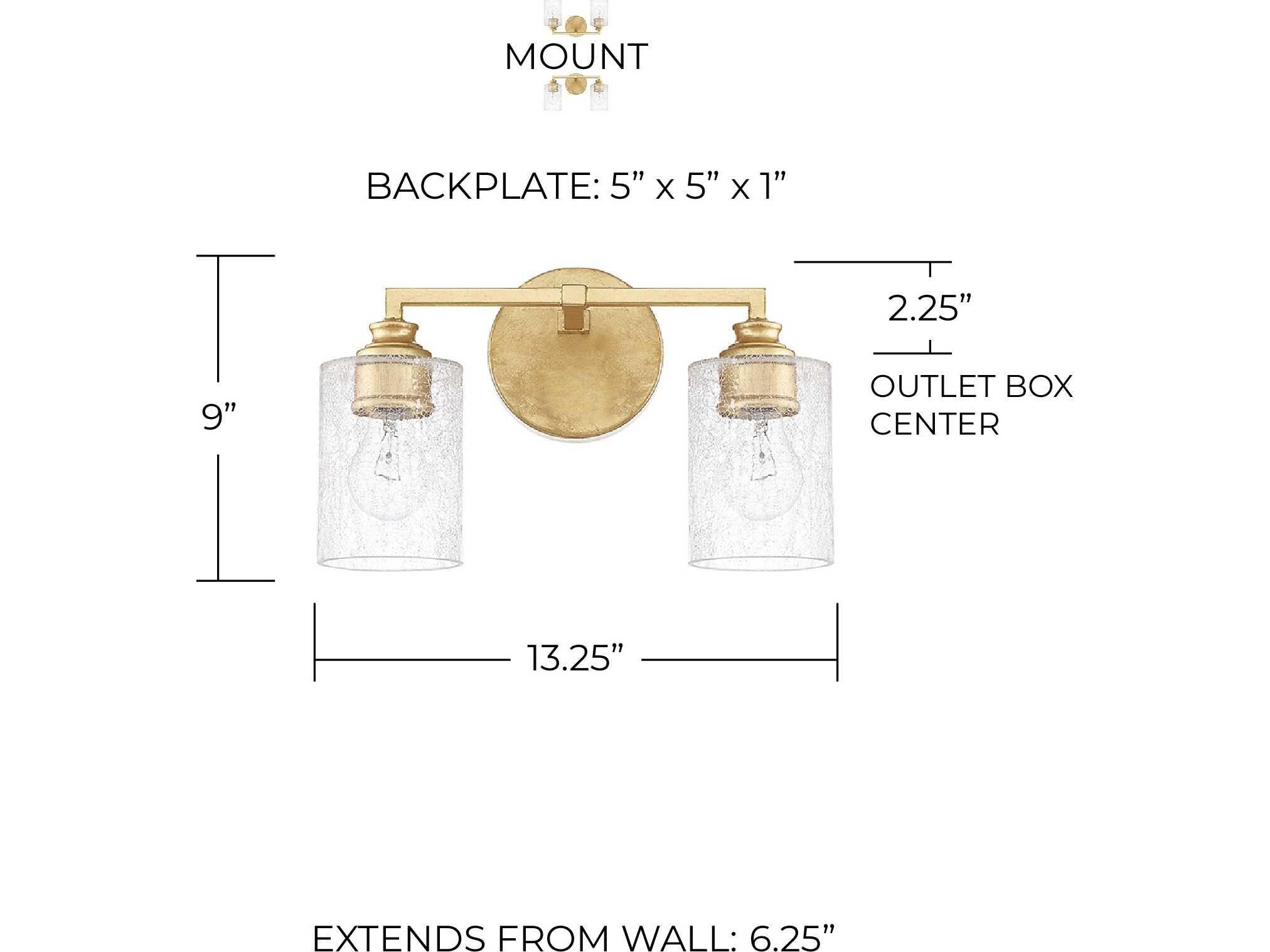 Capital Lighting Milan 2-Light Gold Glass Vanity Light