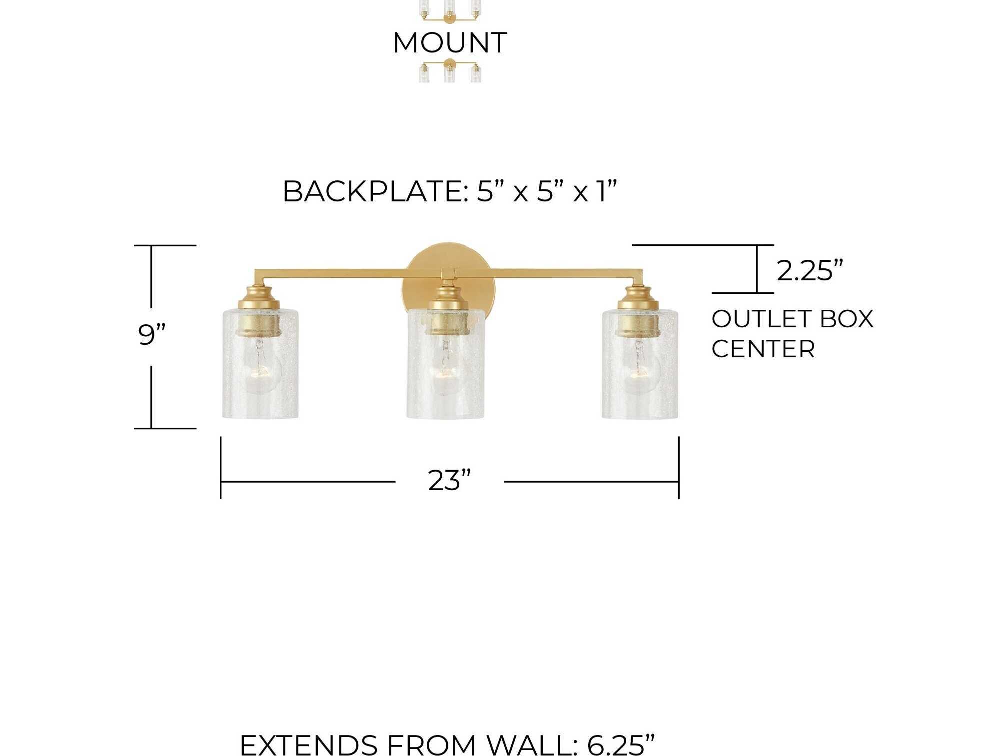 Capital Lighting Milan 3-Light Gold Glass Vanity Light