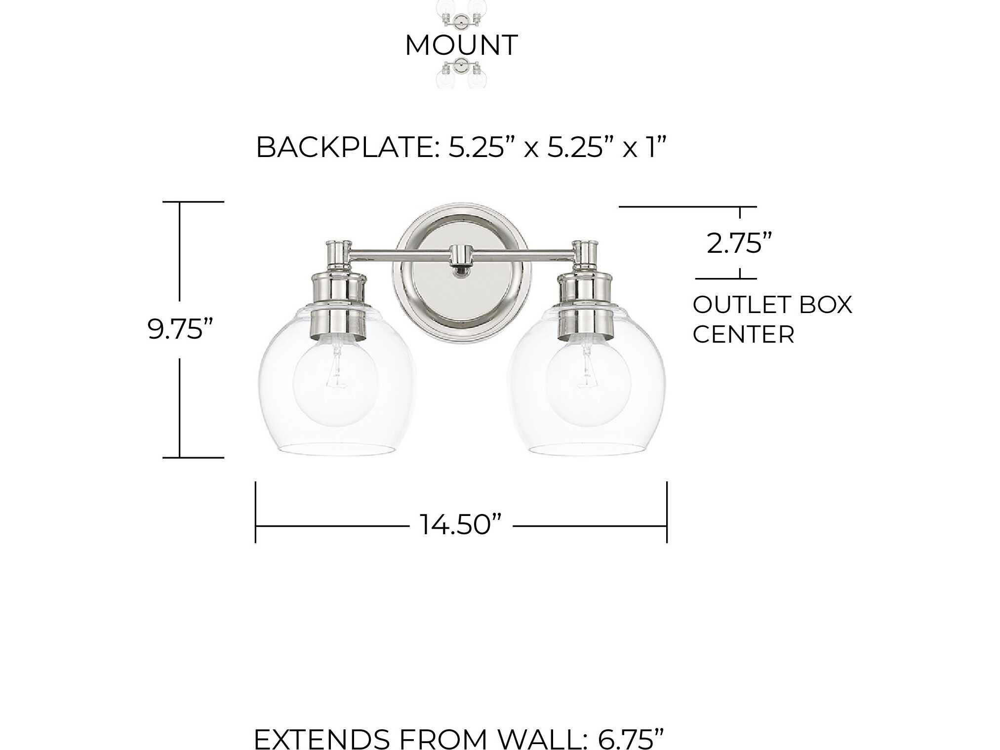 Capital Lighting Mid Century 2-Light Polished Nickel Glass Vanity Light