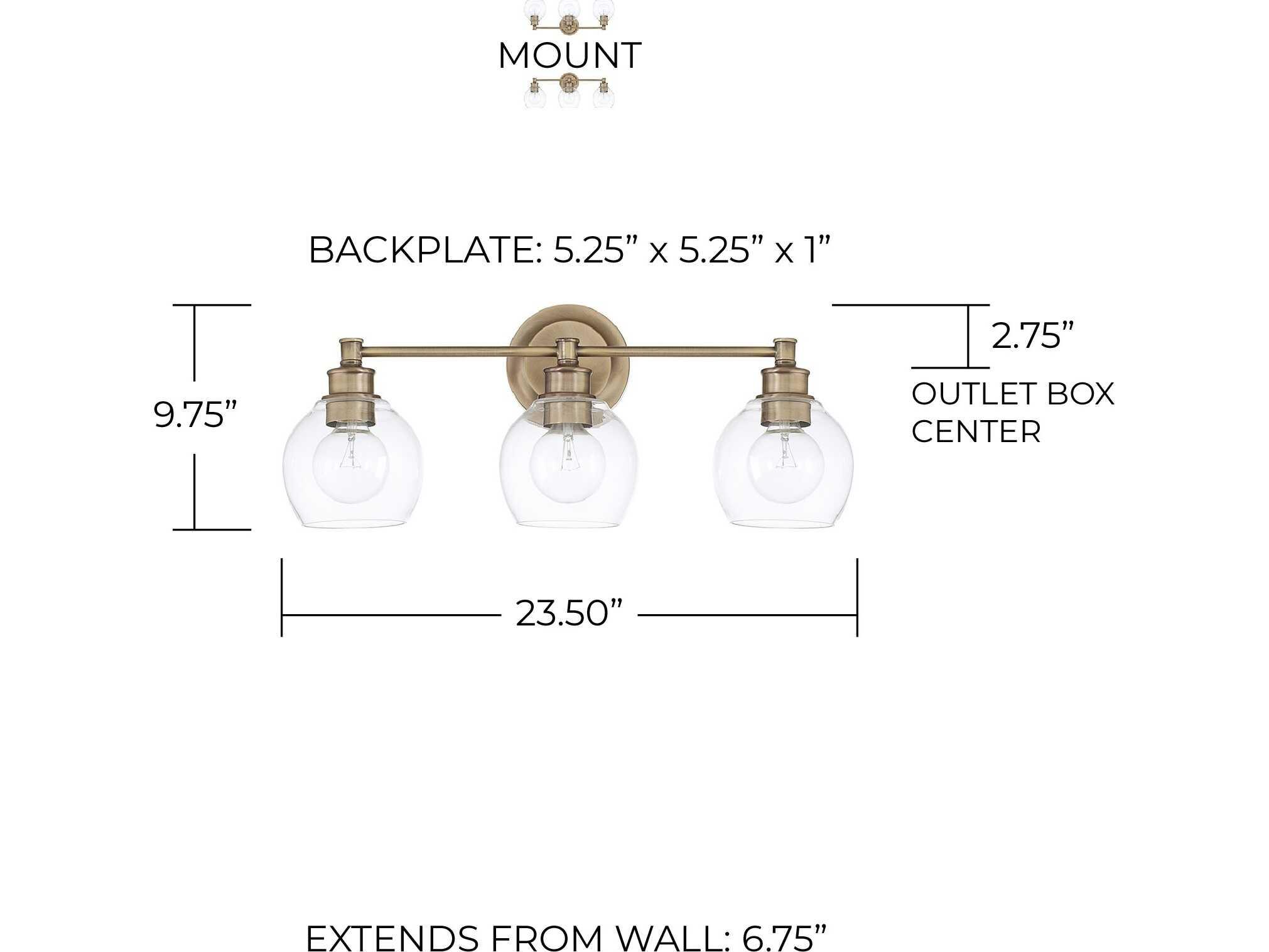 Capital Lighting Mid Century 3-Light Aged Brass Glass Vanity Light