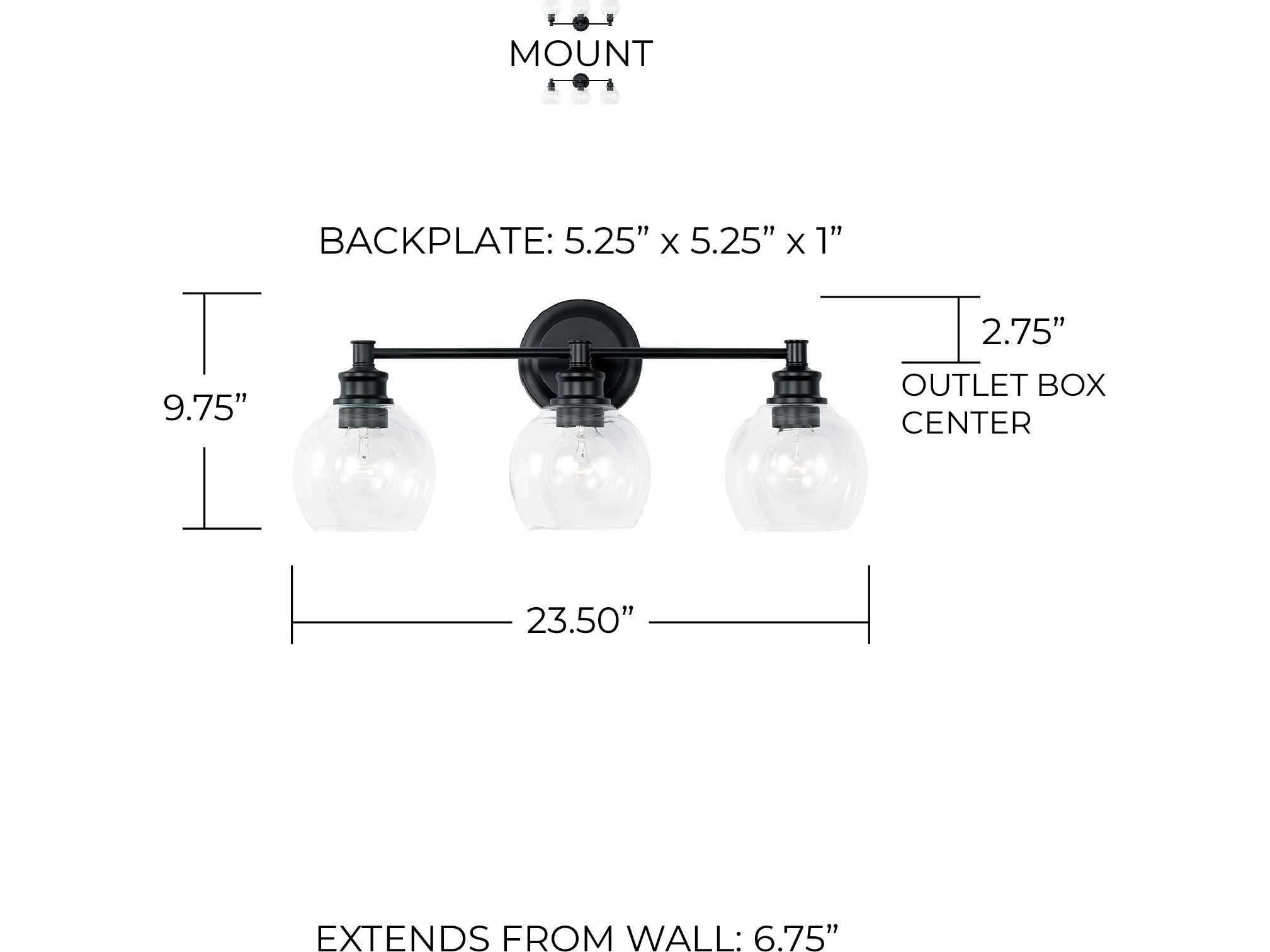 Capital Lighting Mid Century 3-Light Matte Black Glass Vanity Light