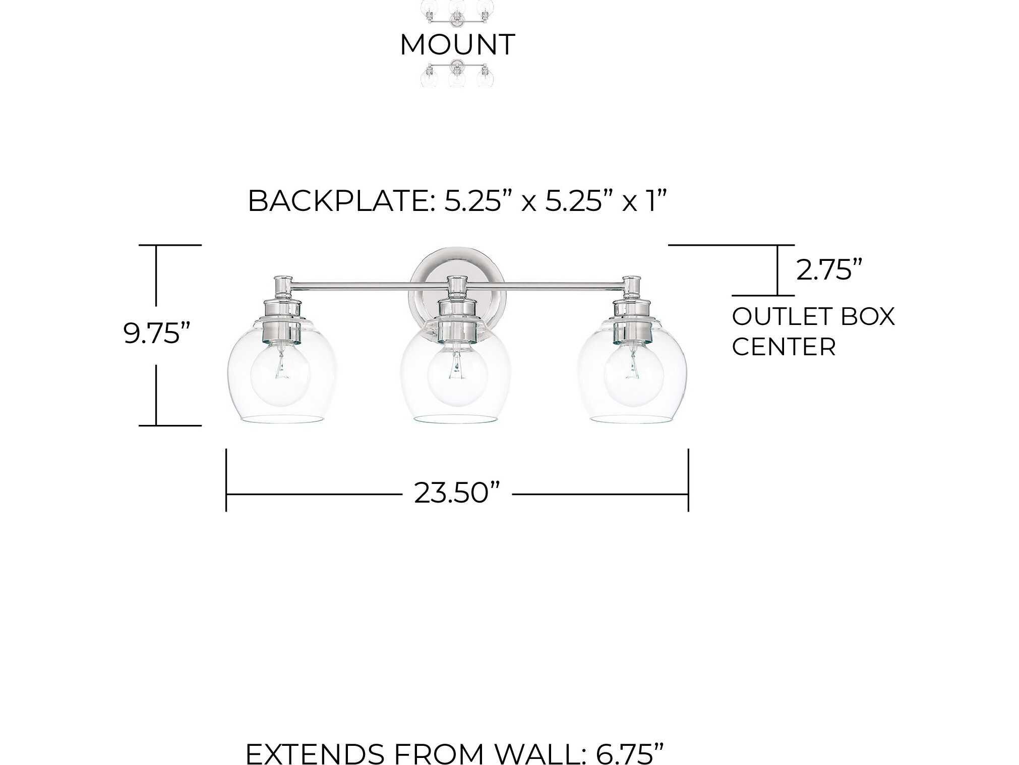 Capital Lighting Mid Century 3-Light Polished Nickel Glass Vanity Light