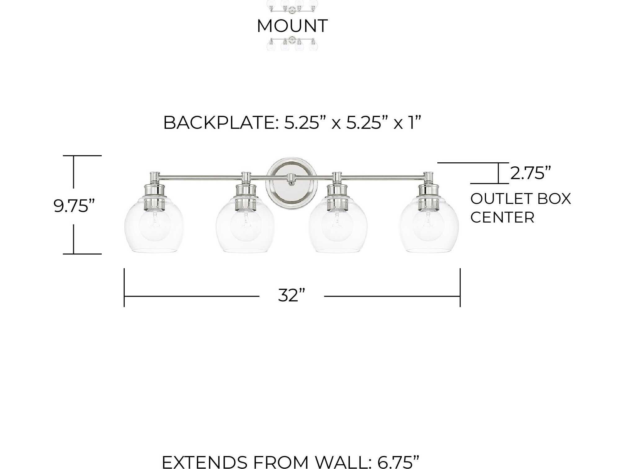 Capital Lighting Mid Century 4-Light Polished Nickel Glass Vanity Light