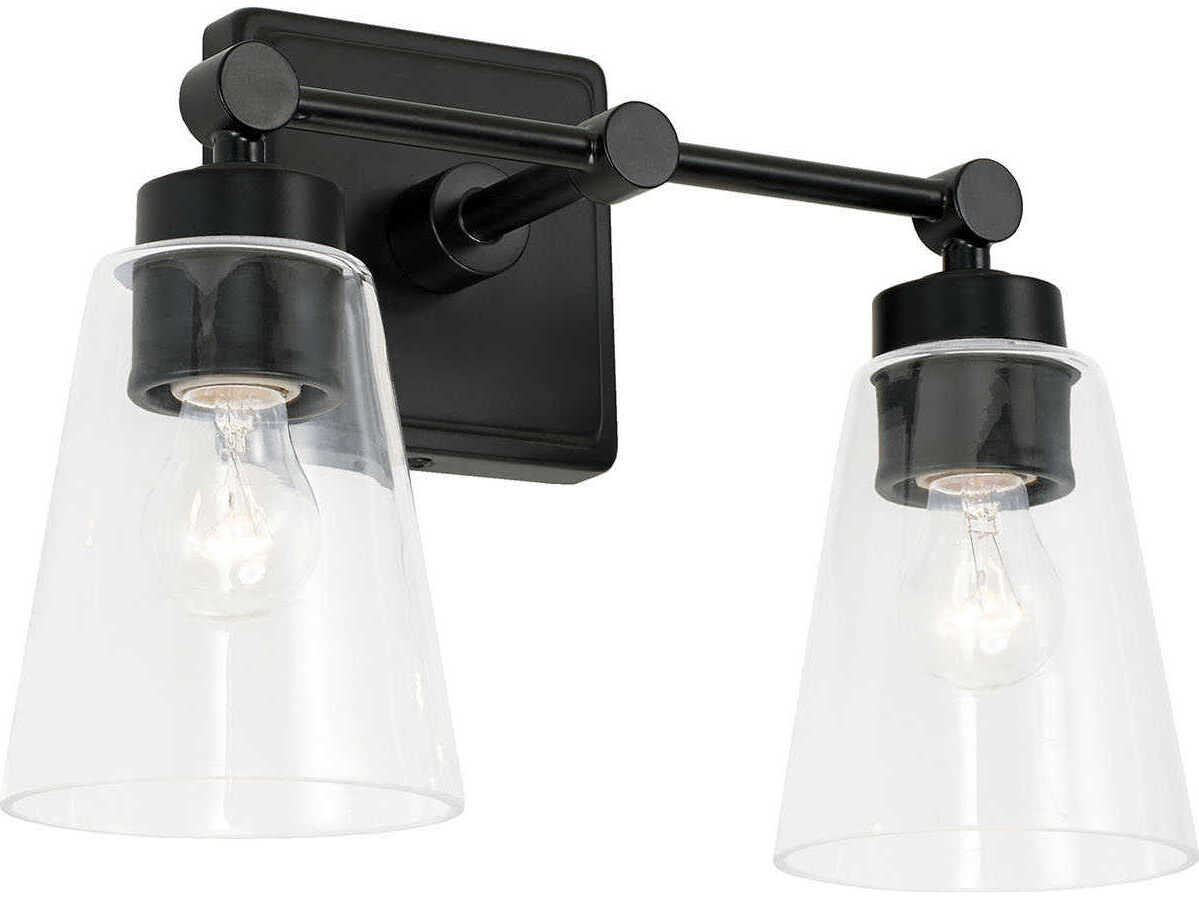 Capital Lighting Rory 2-Light Matte Black Glass Vanity Light