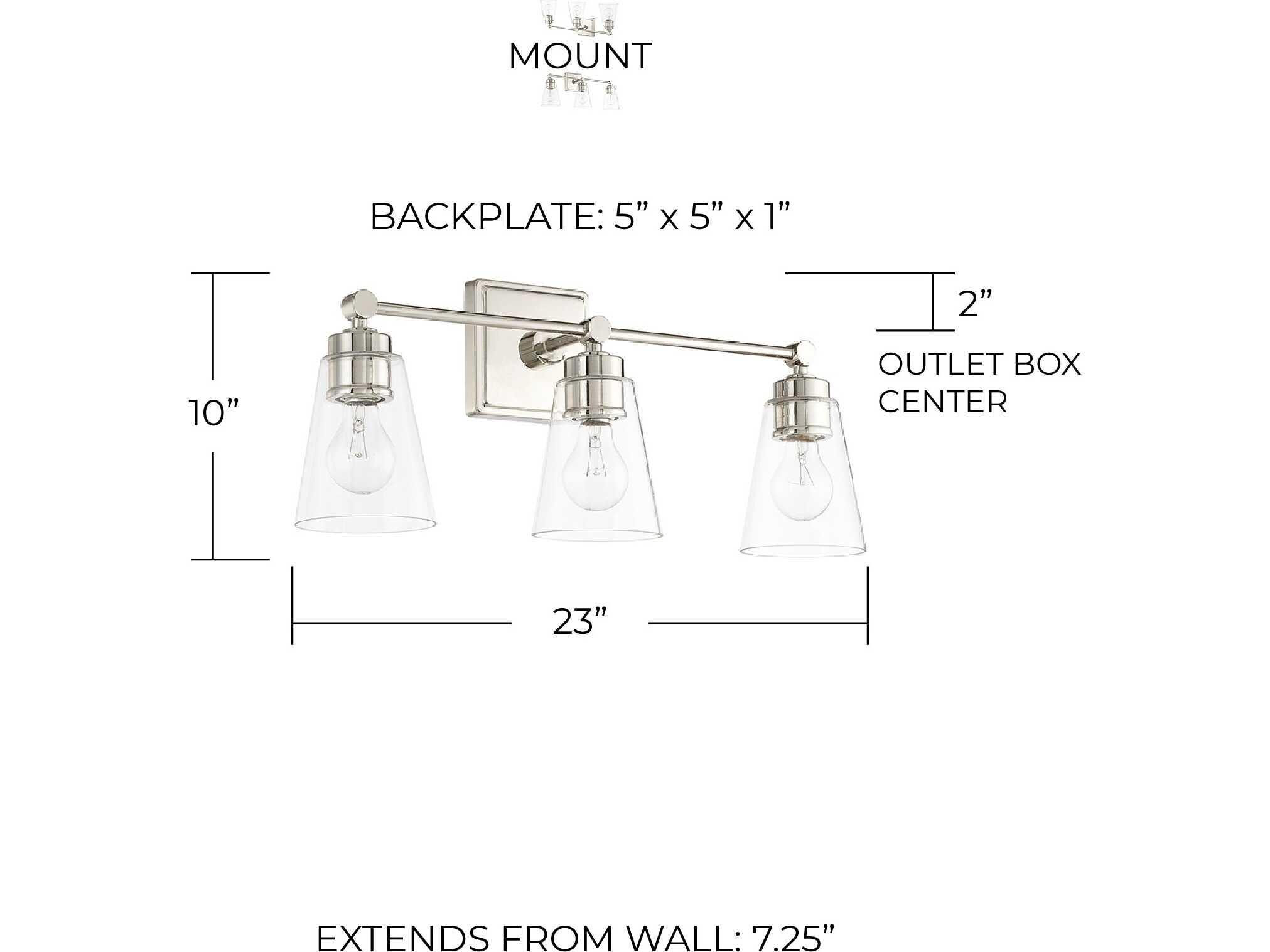 Capital Lighting 3-Light Polished Nickel Glass Vanity Light