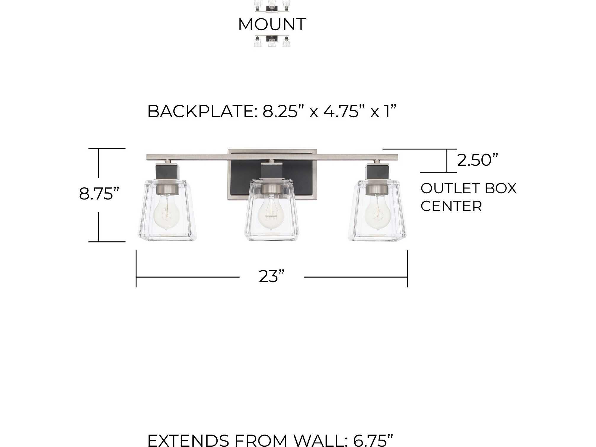 Capital Lighting Tux 3-Light Black Tie Glass Vanity Light