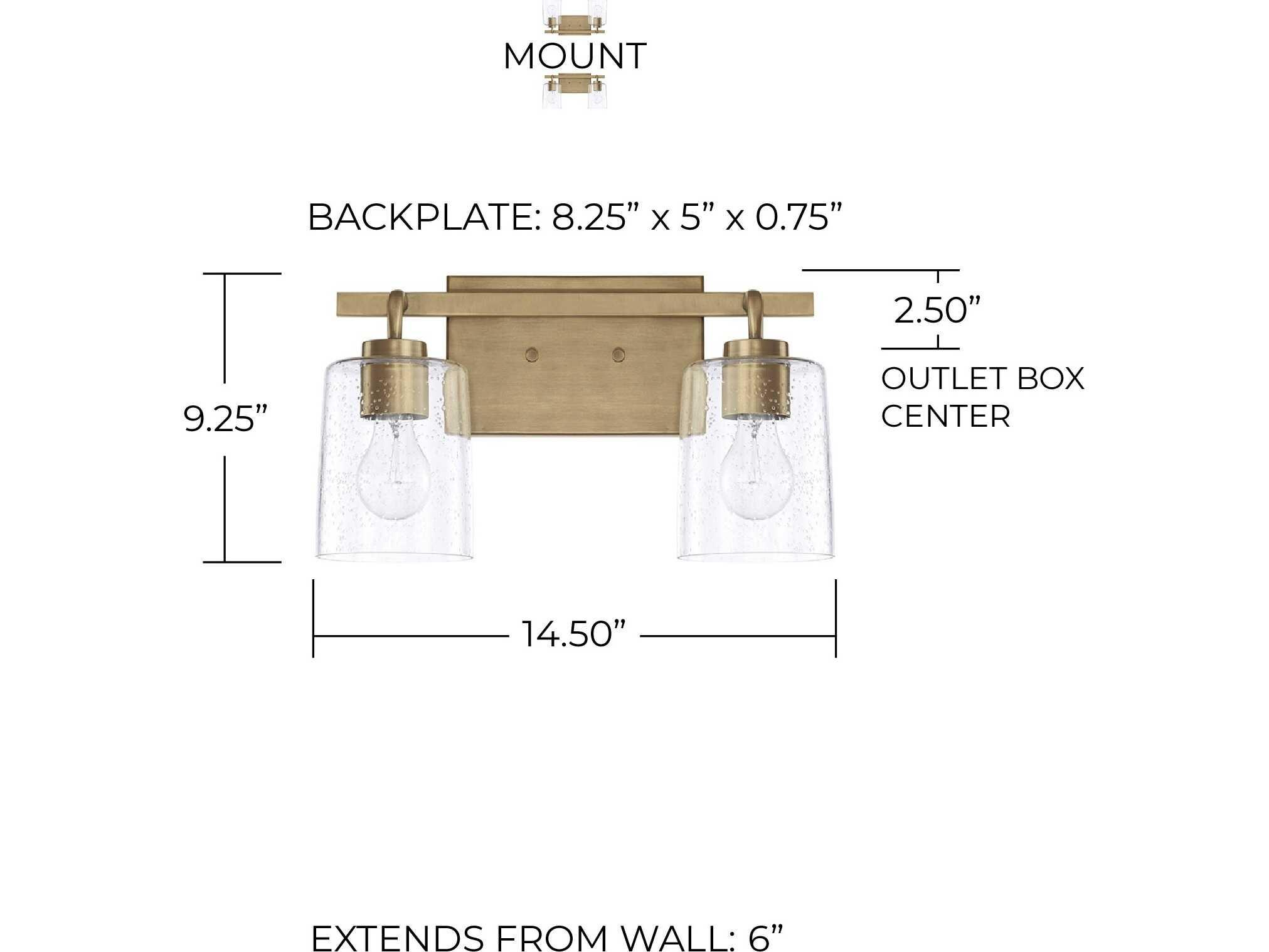 Capital Lighting Greyson 2-Light Aged Brass Glass Vanity Light
