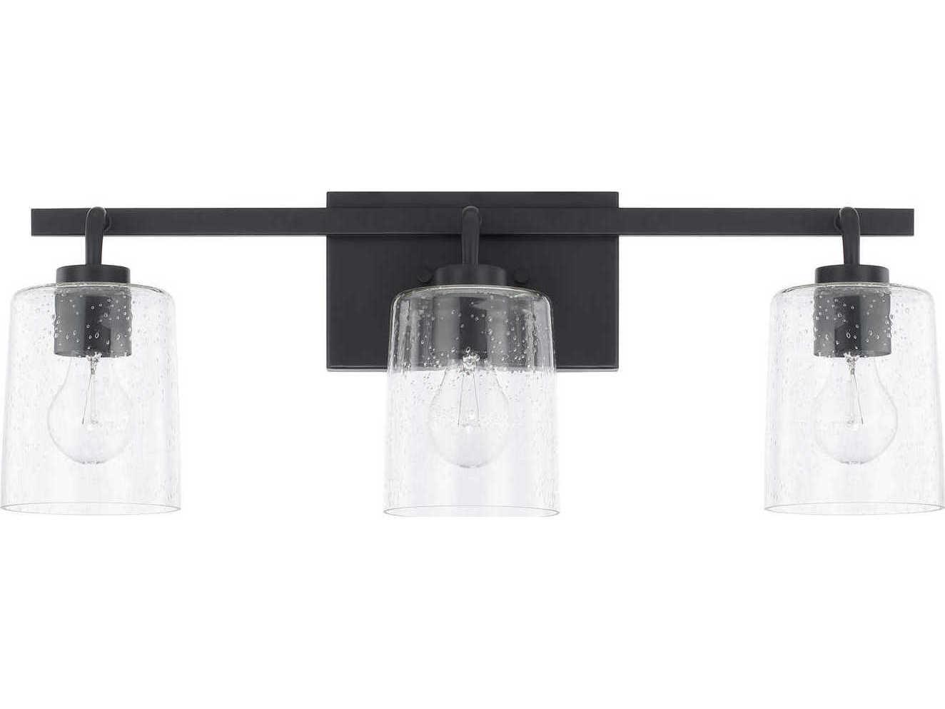 Capital Lighting Greyson 3-Light Matte Black Glass Vanity Light