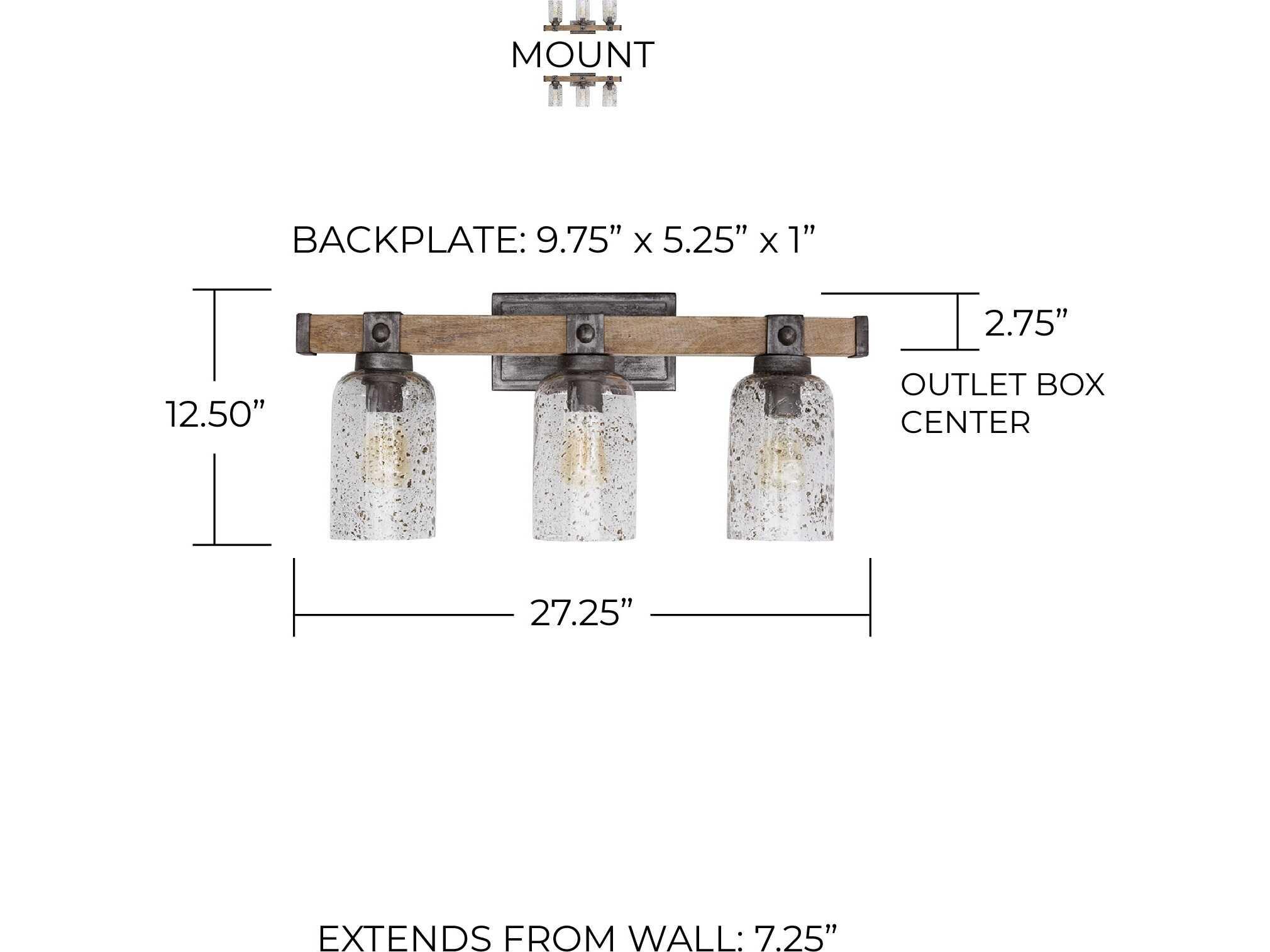 Capital Lighting Nolan 3-Light Urban Wash Wood Vanity Light