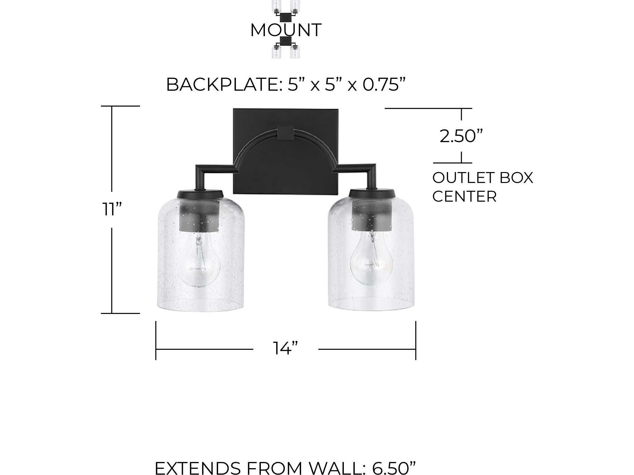 Capital Lighting Carter 2-Light Matte Black Glass Vanity Light