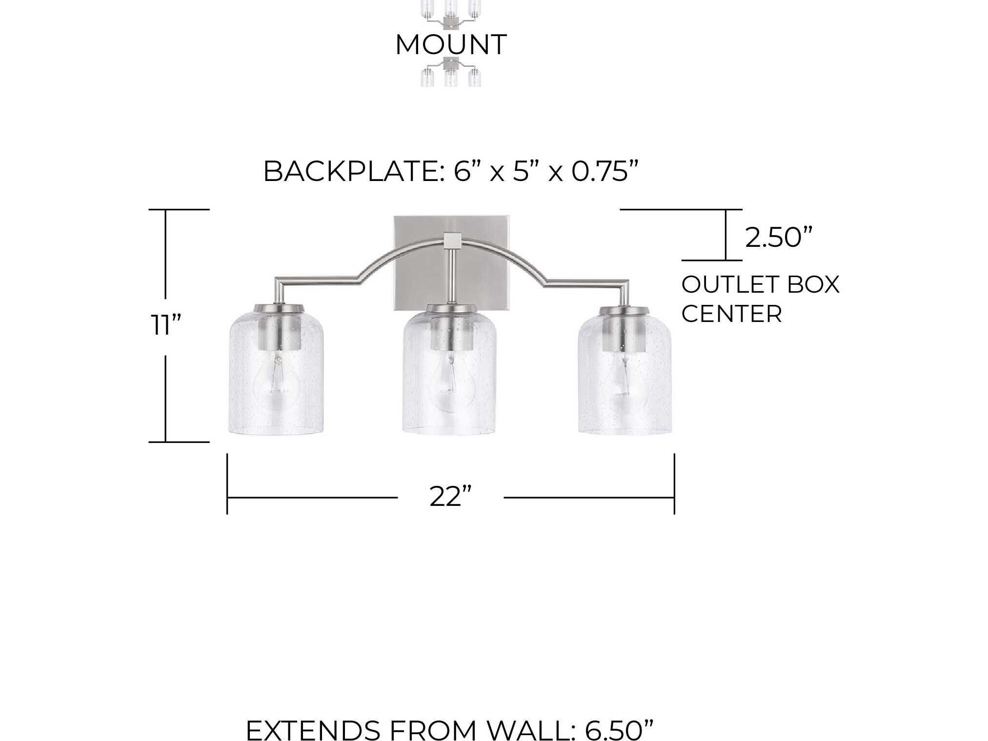 Capital Lighting Carter 3-Light Brushed Nickel Glass Vanity Light