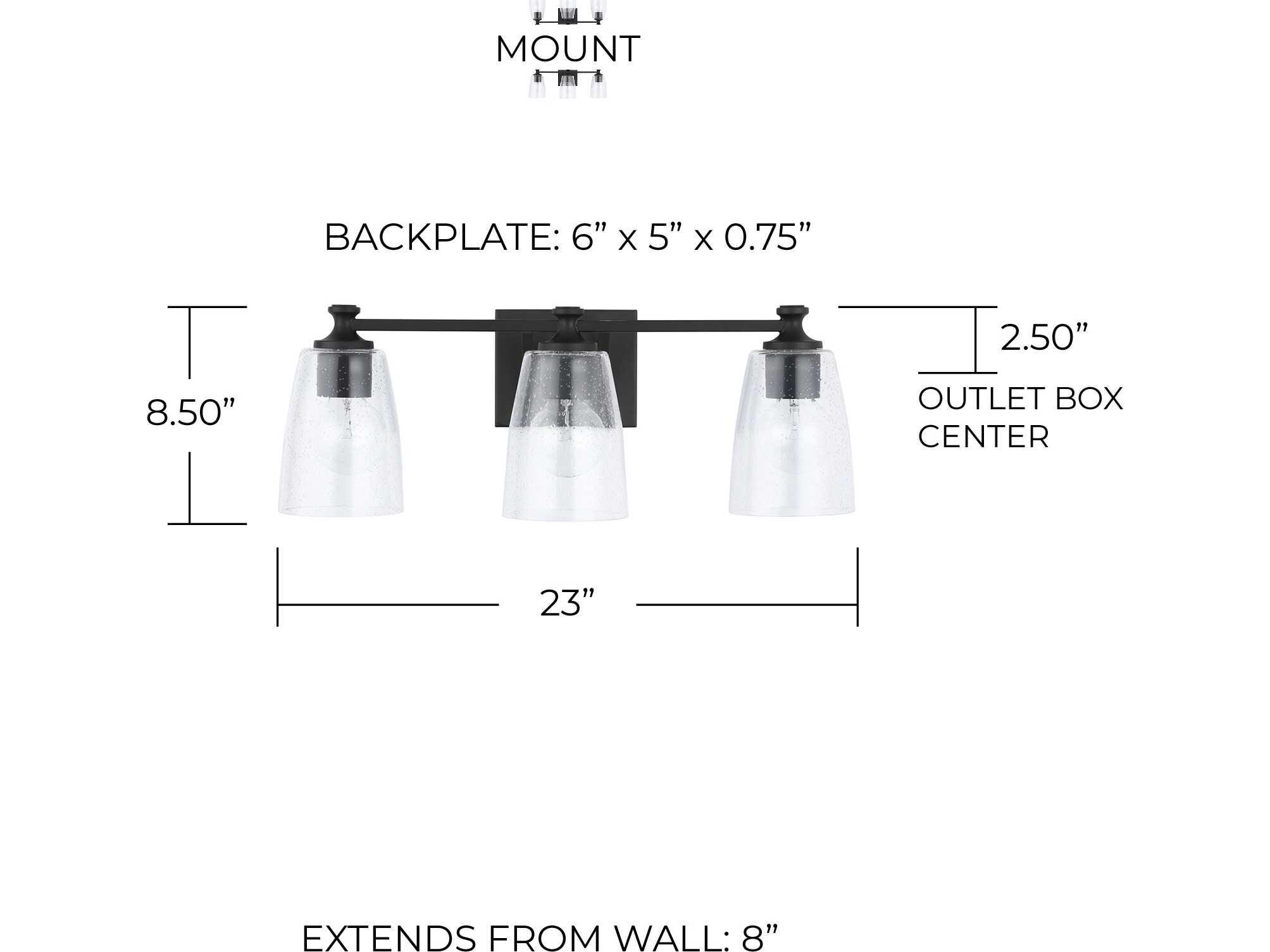 Capital Lighting Myles 3-Light Matte Black Glass Vanity Light