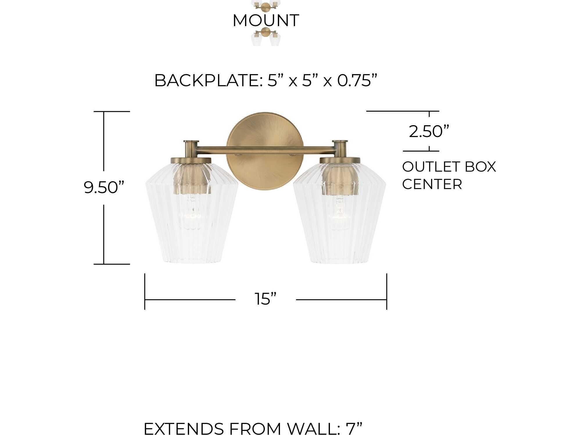 Capital Lighting Beau 2-Light Aged Brass Glass Vanity Light