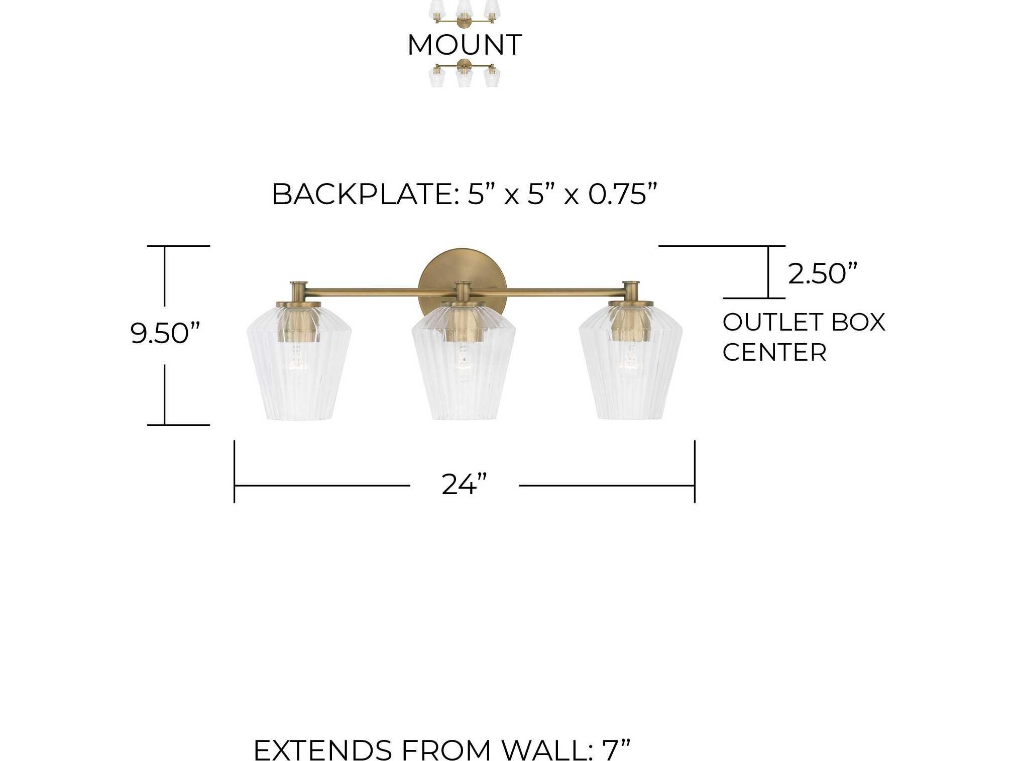 Capital Lighting Beau 3-Light Aged Brass Glass Vanity Light