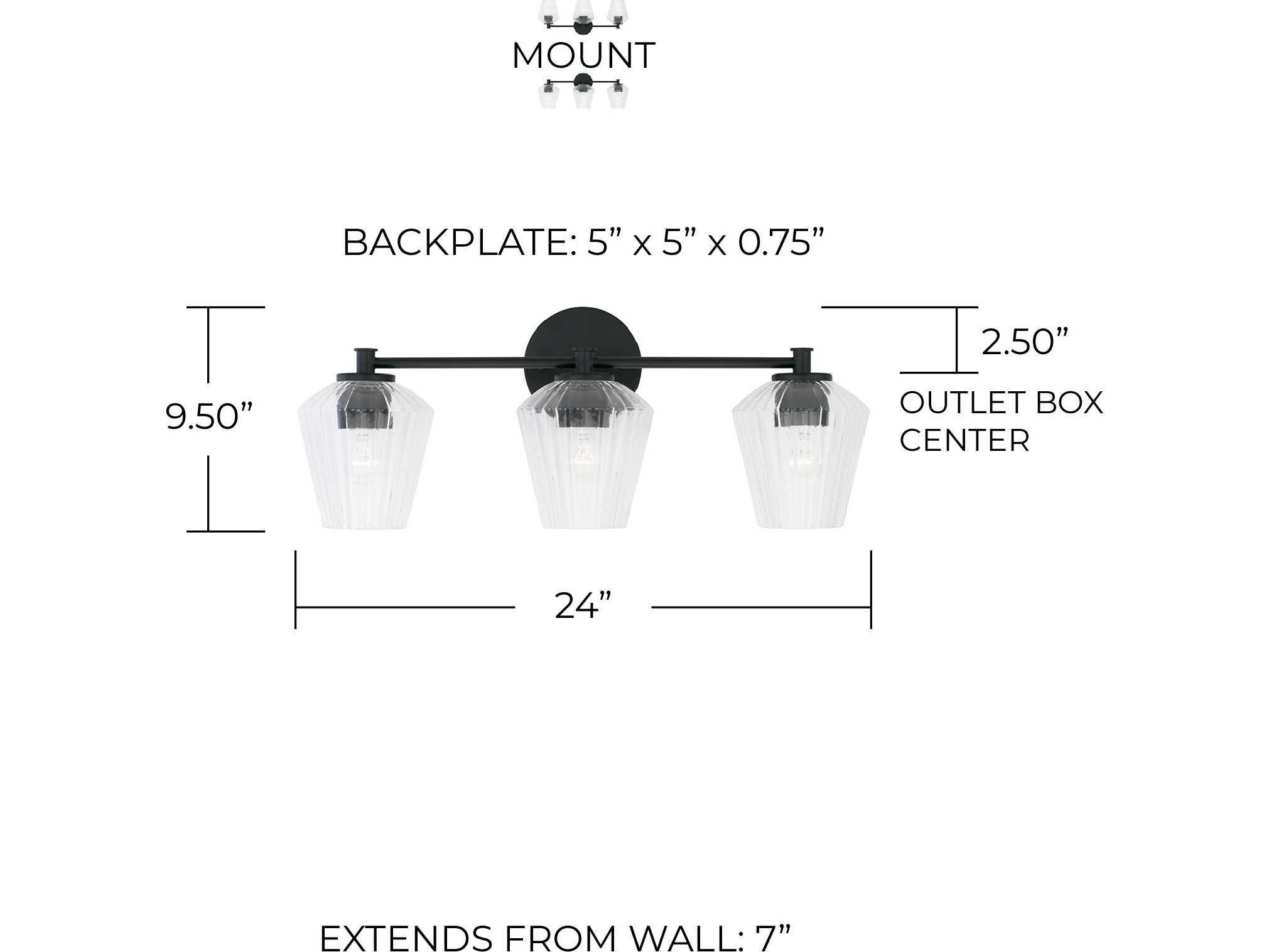 Capital Lighting Beau 3-Light Matte Black Glass Vanity Light