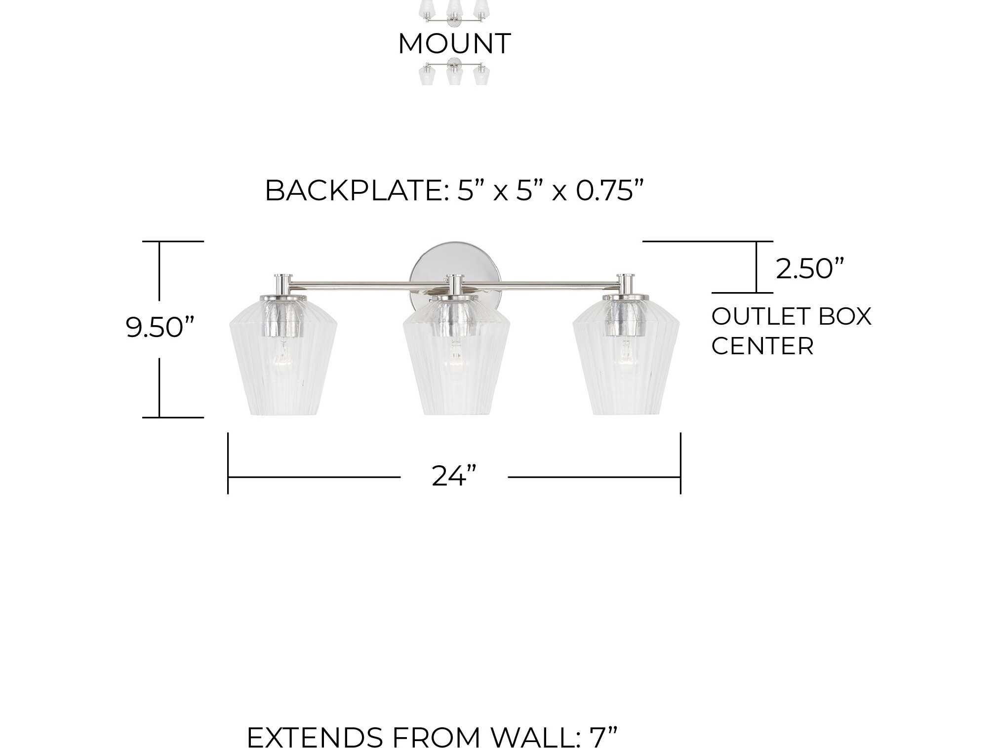Capital Lighting Beau 3-Light Polished Nickel Glass Vanity Light