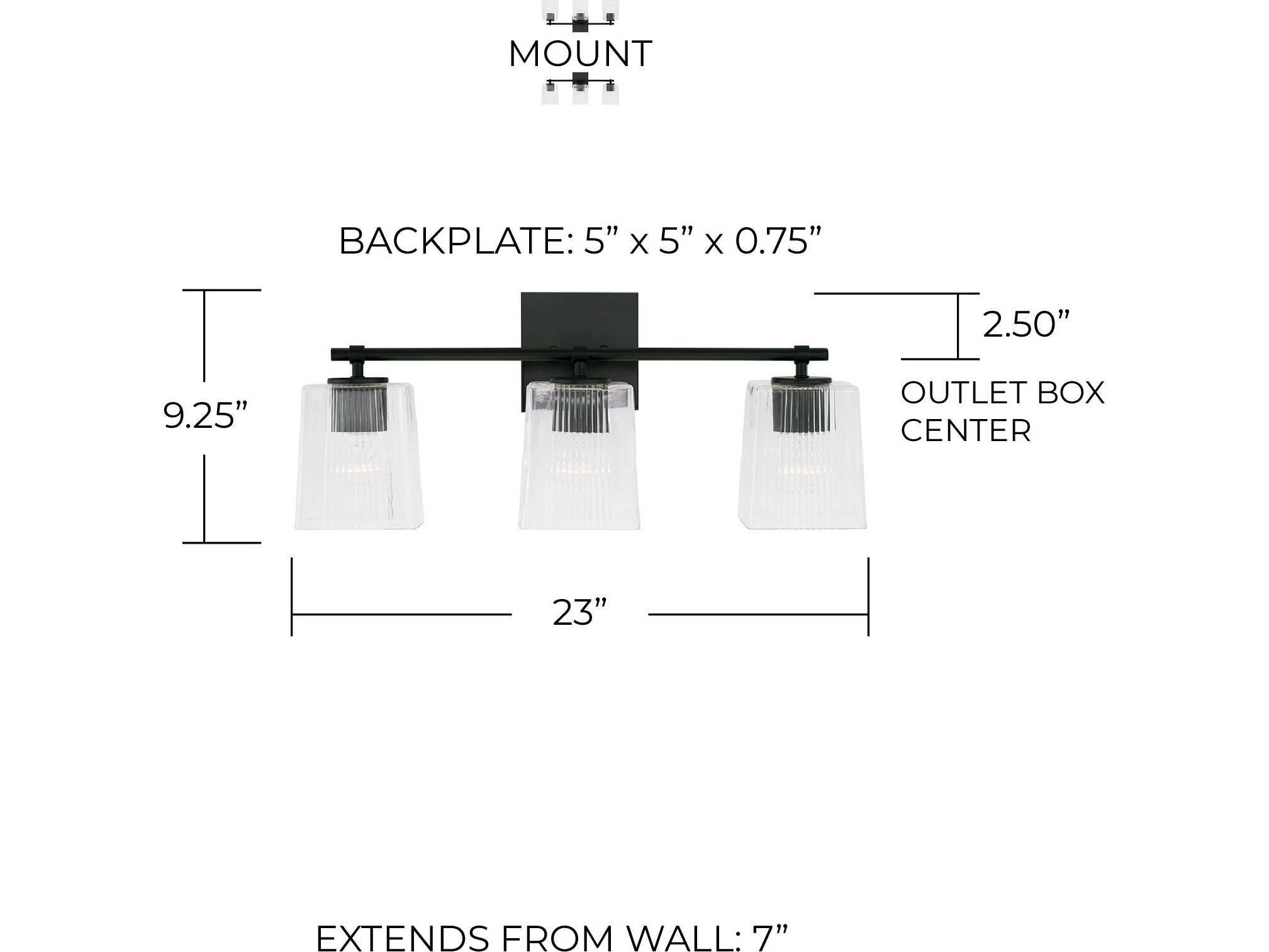 Capital Lighting Lexi 3-Light Matte Black Glass Vanity Light