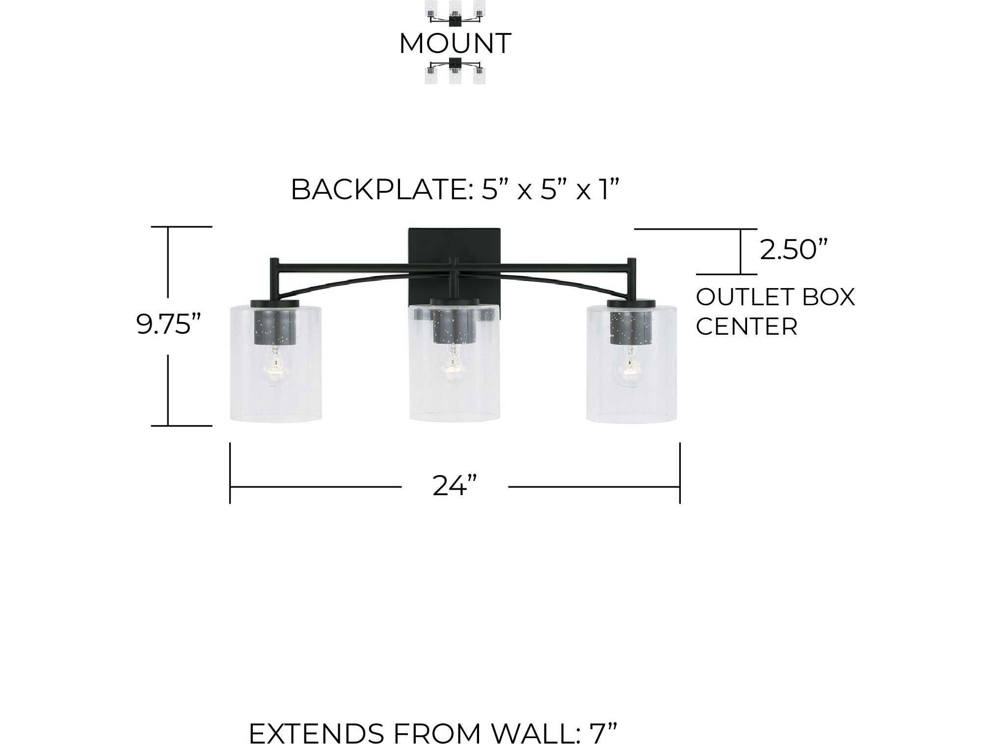 Capital Lighting Peyton 3-Light Matte Black Glass Vanity Light