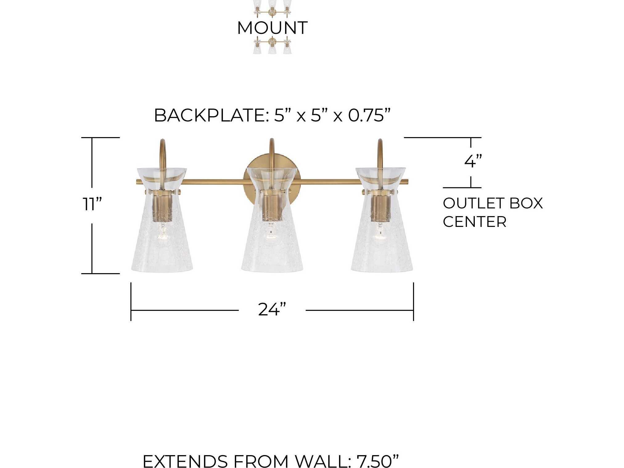 Capital Lighting Mila 3-Light Aged Brass Glass Vanity Light