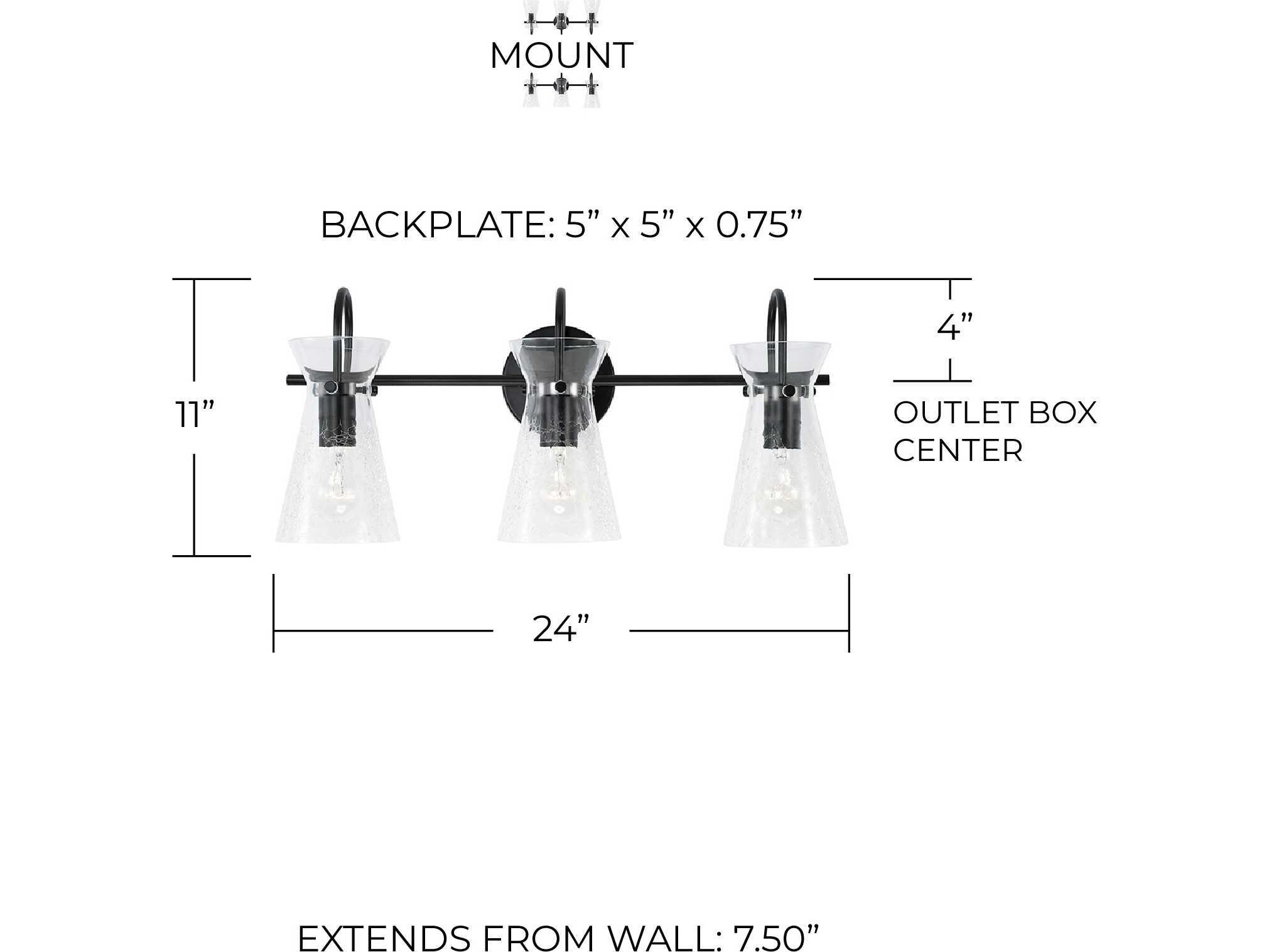 Capital Lighting Mila 3-Light Matte Black Glass Vanity Light