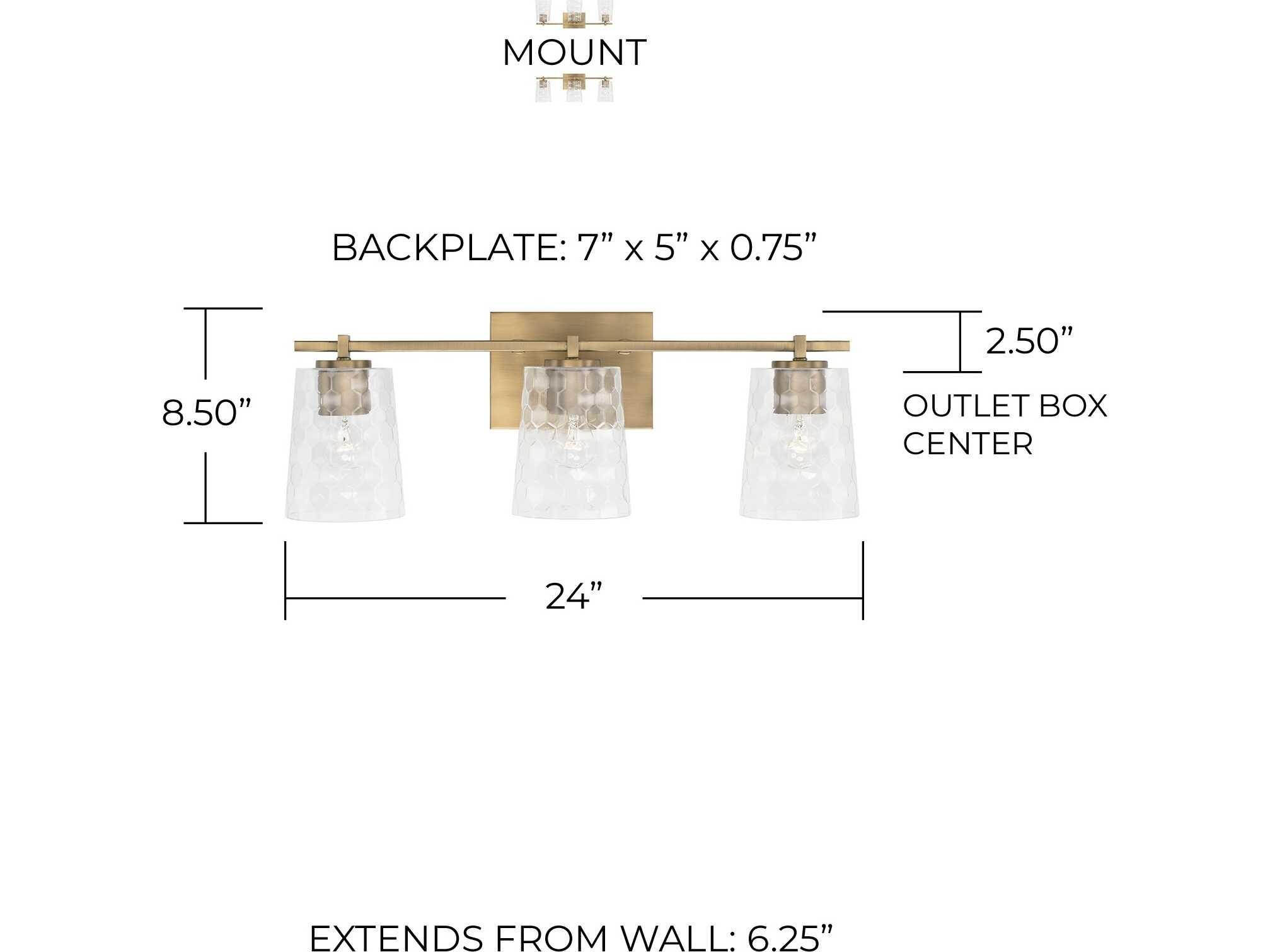 Capital Lighting Burke 3-Light Aged Brass Glass Vanity Light