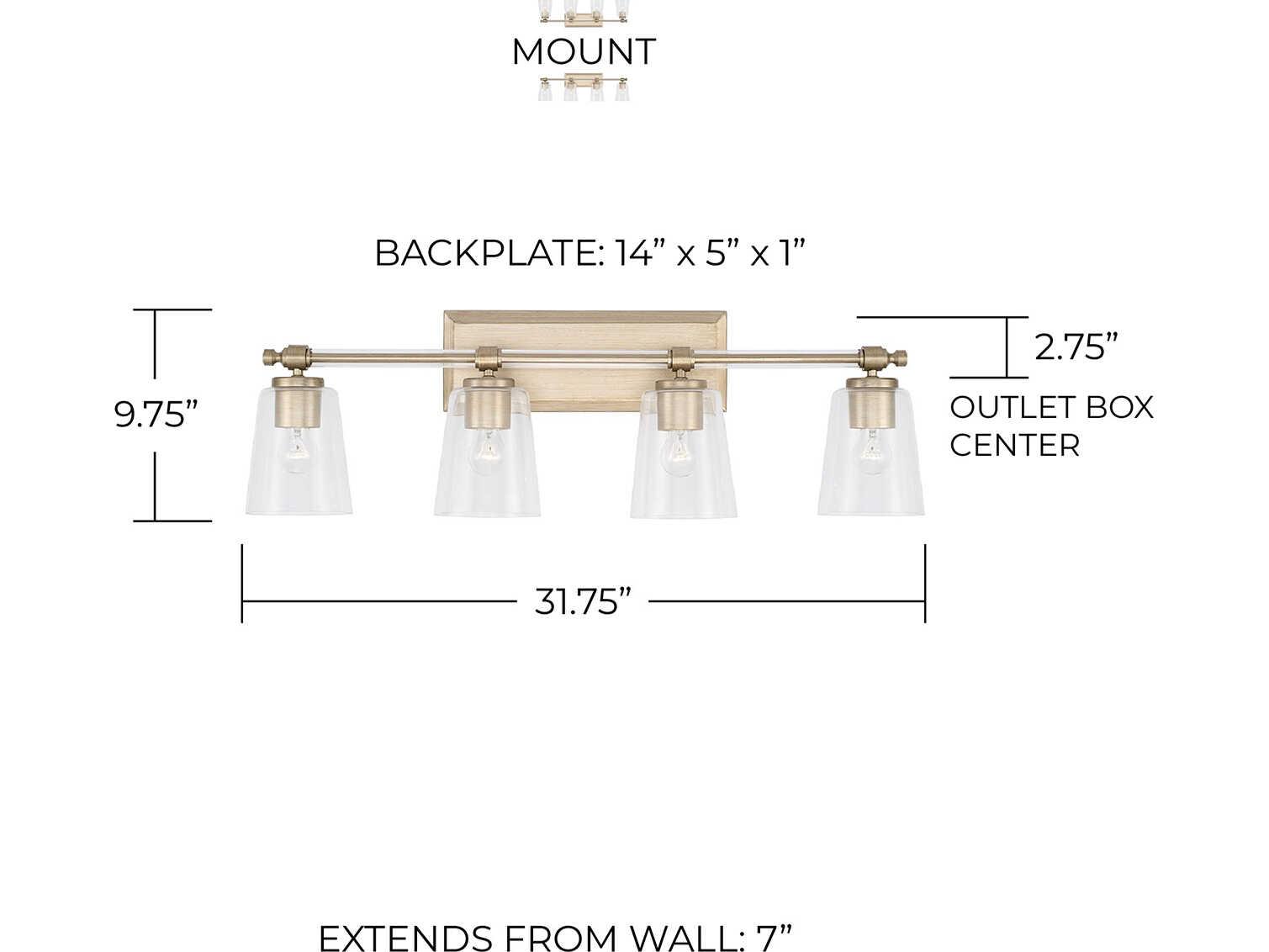 Capital Lighting Breigh 4-Light Brushed Champagne Brass Glass Vanity Light