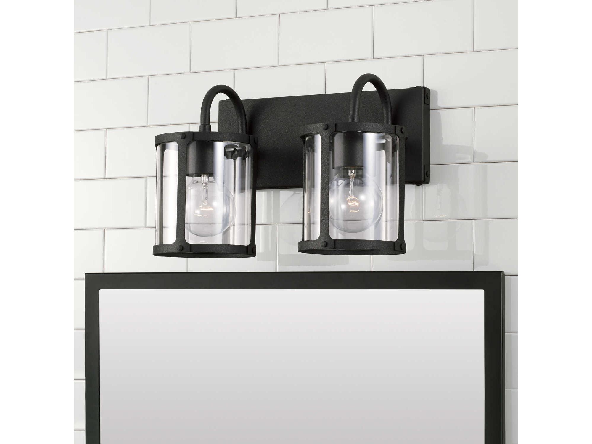Capital Lighting Brennen 2-Light Black Iron Glass Vanity Light