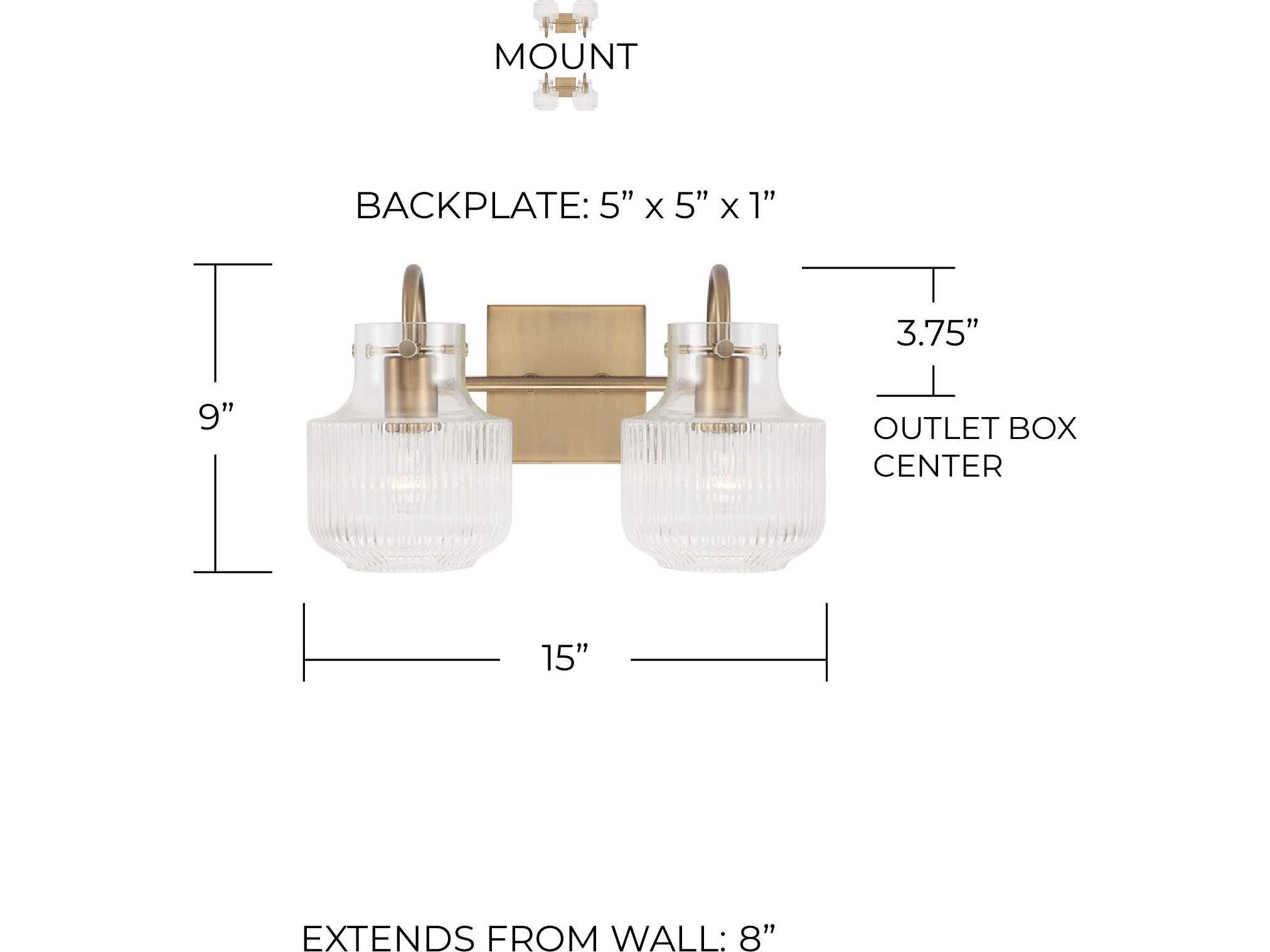 Capital Lighting Nyla 2-Light Aged Brass Glass Vanity Light