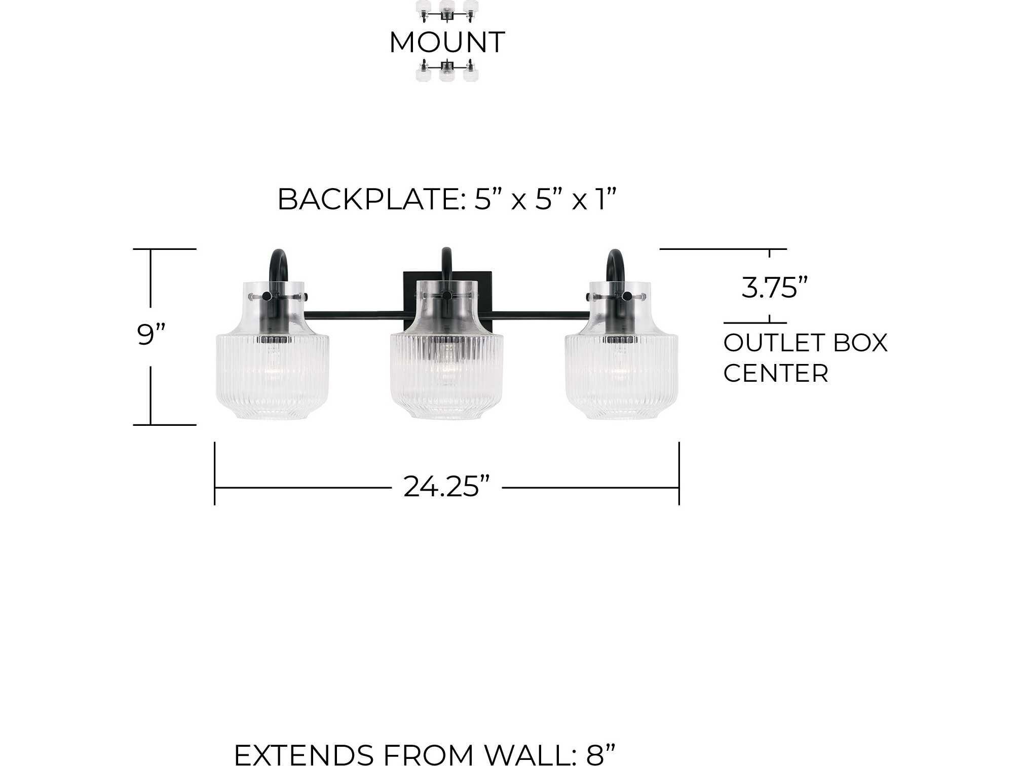 Capital Lighting Nyla 3-Light Matte Black Glass Vanity Light