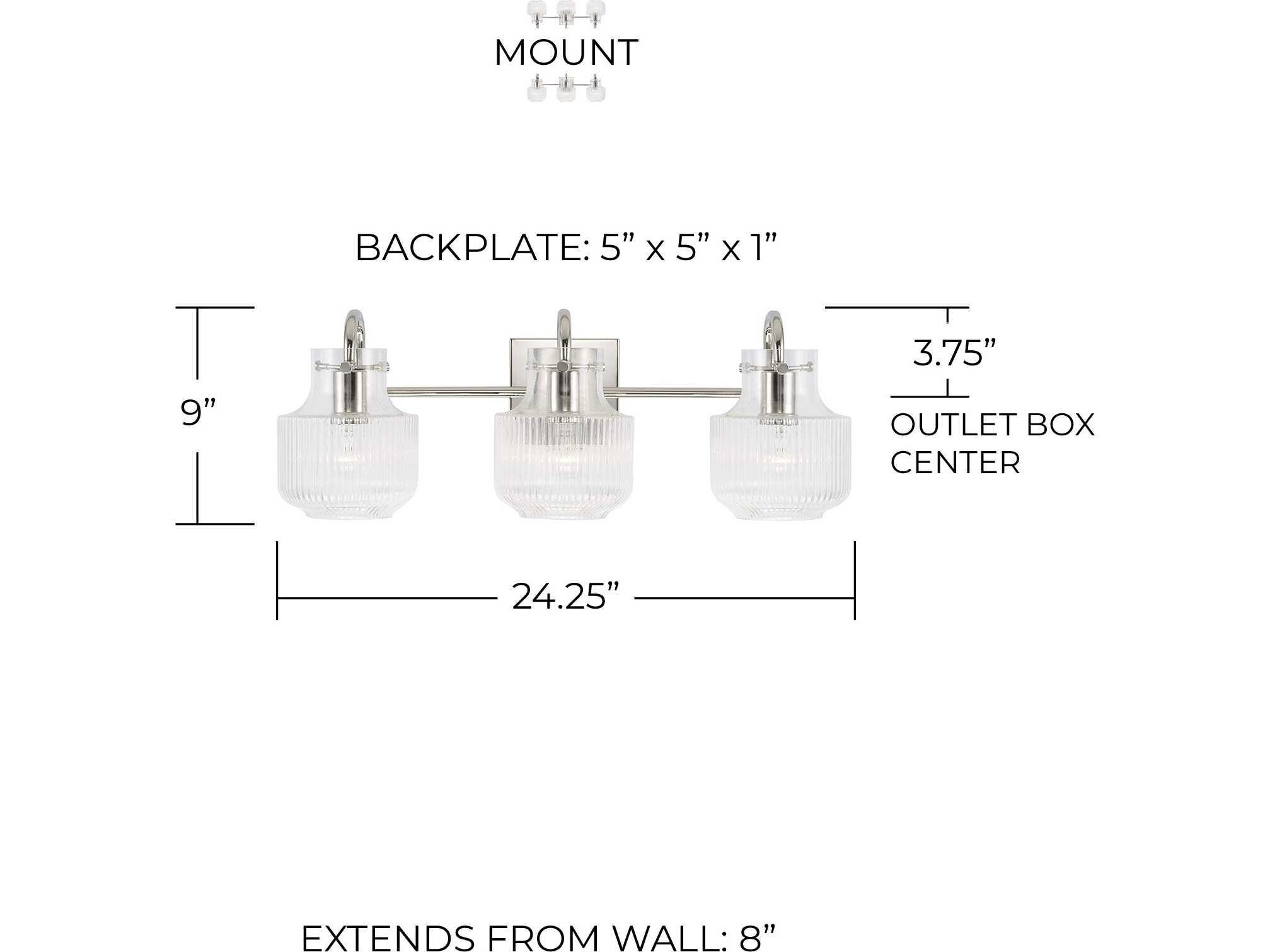 Capital Lighting Nyla 3-Light Polished Nickel Glass Vanity Light