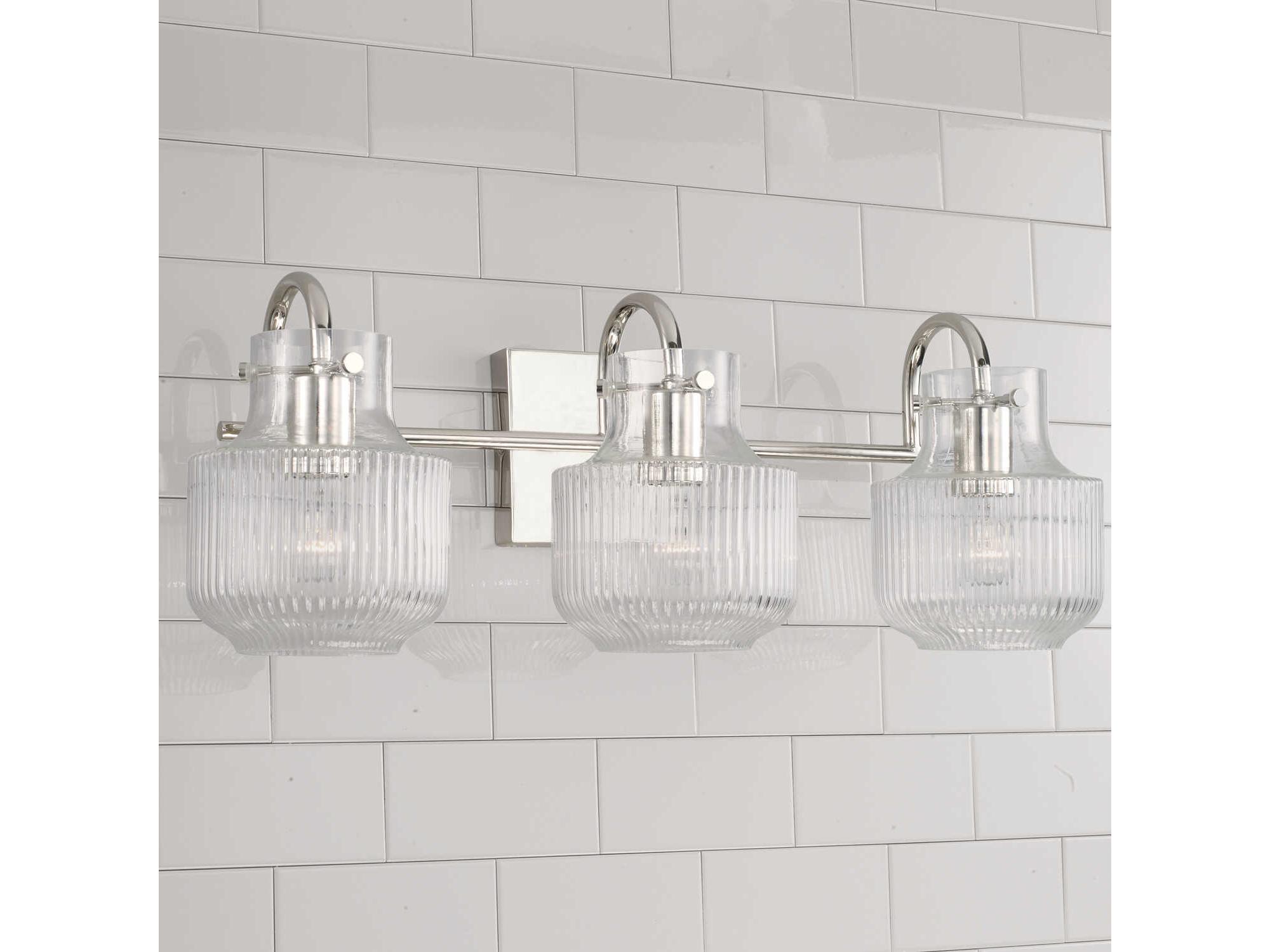 Capital Lighting Nyla 3-Light Polished Nickel Glass Vanity Light