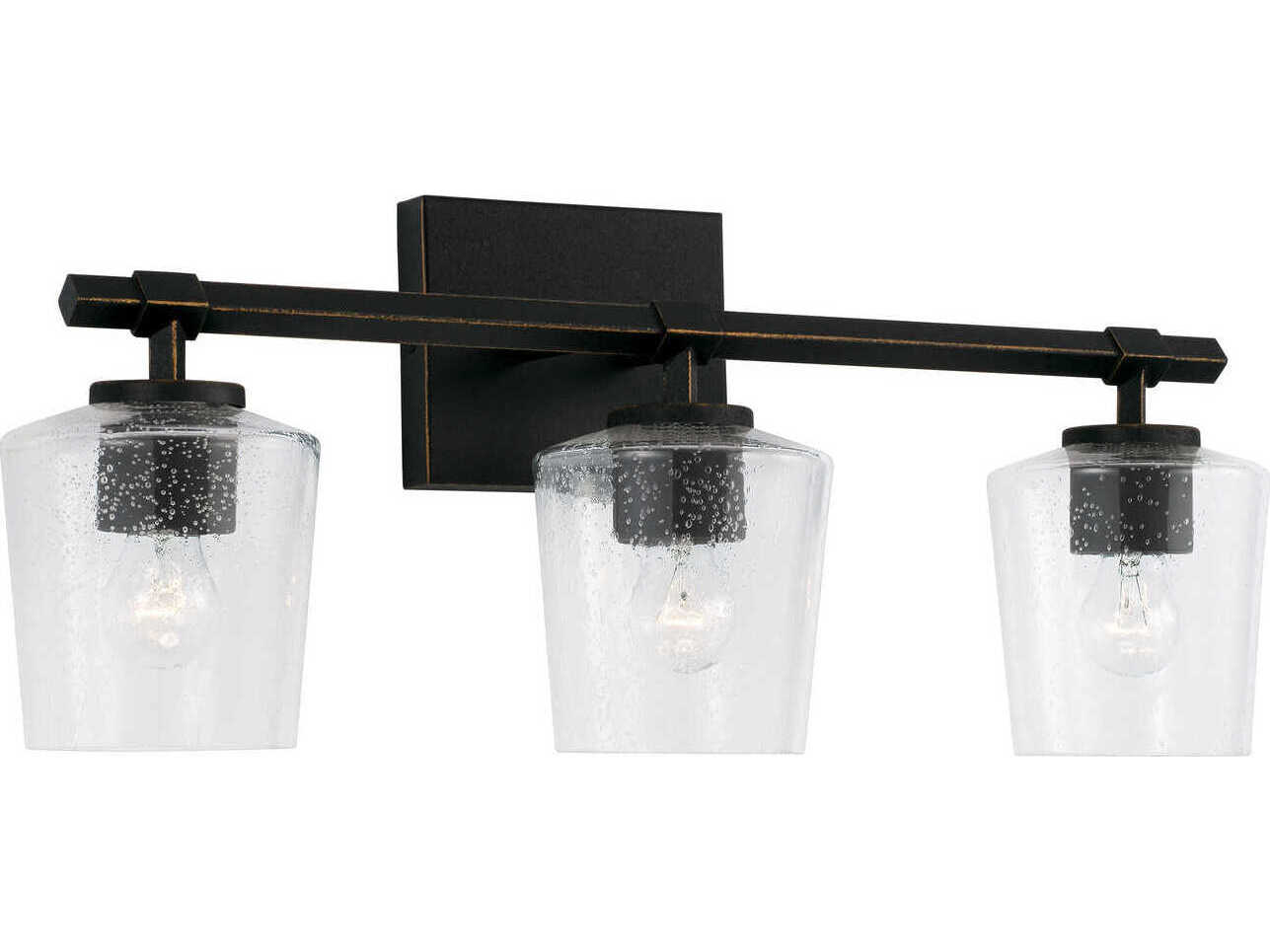 Capital Lighting Ogden 3-Light Brushed Black Iron Glass Vanity Light