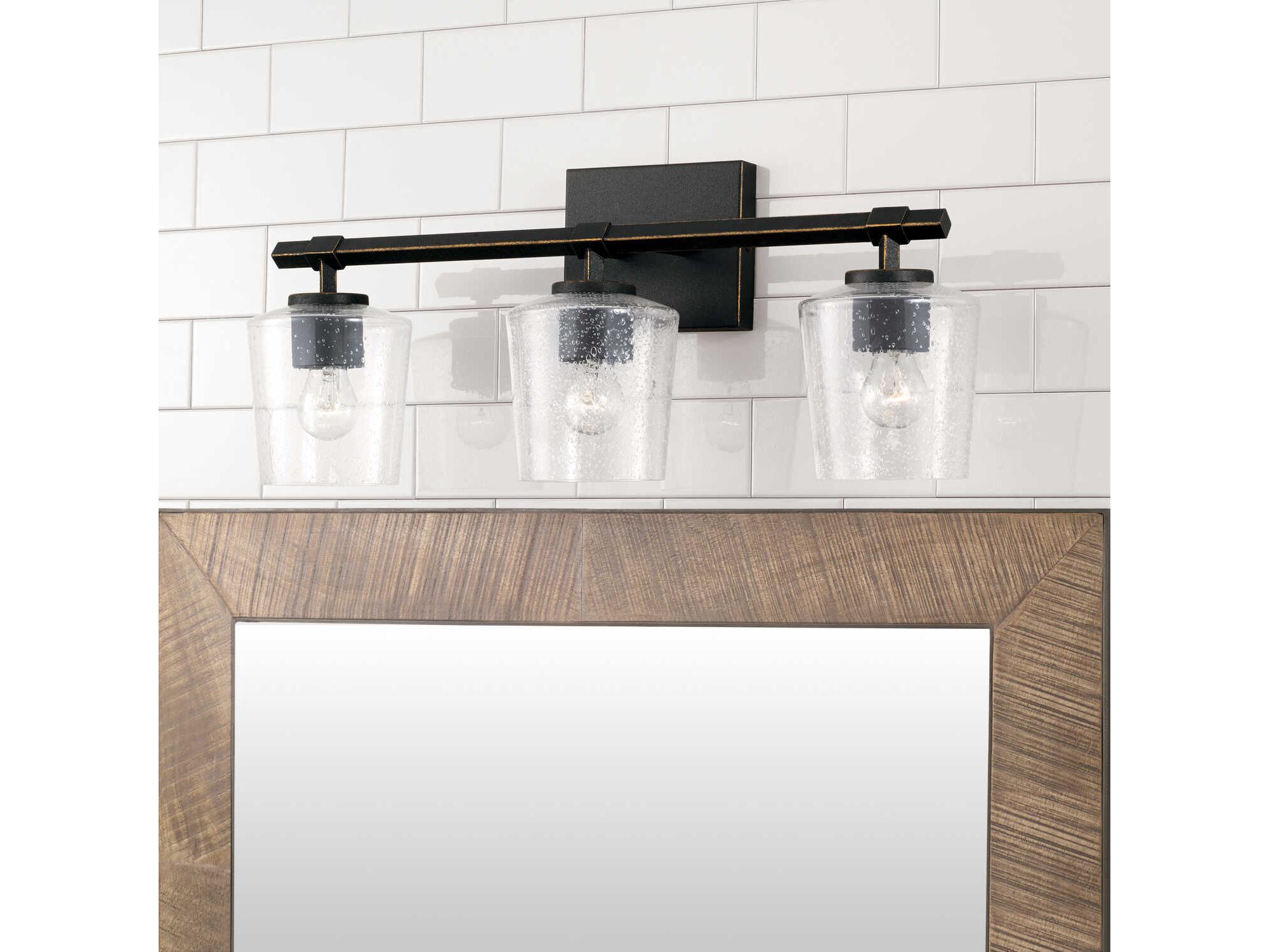 Capital Lighting Ogden 3-Light Brushed Black Iron Glass Vanity Light