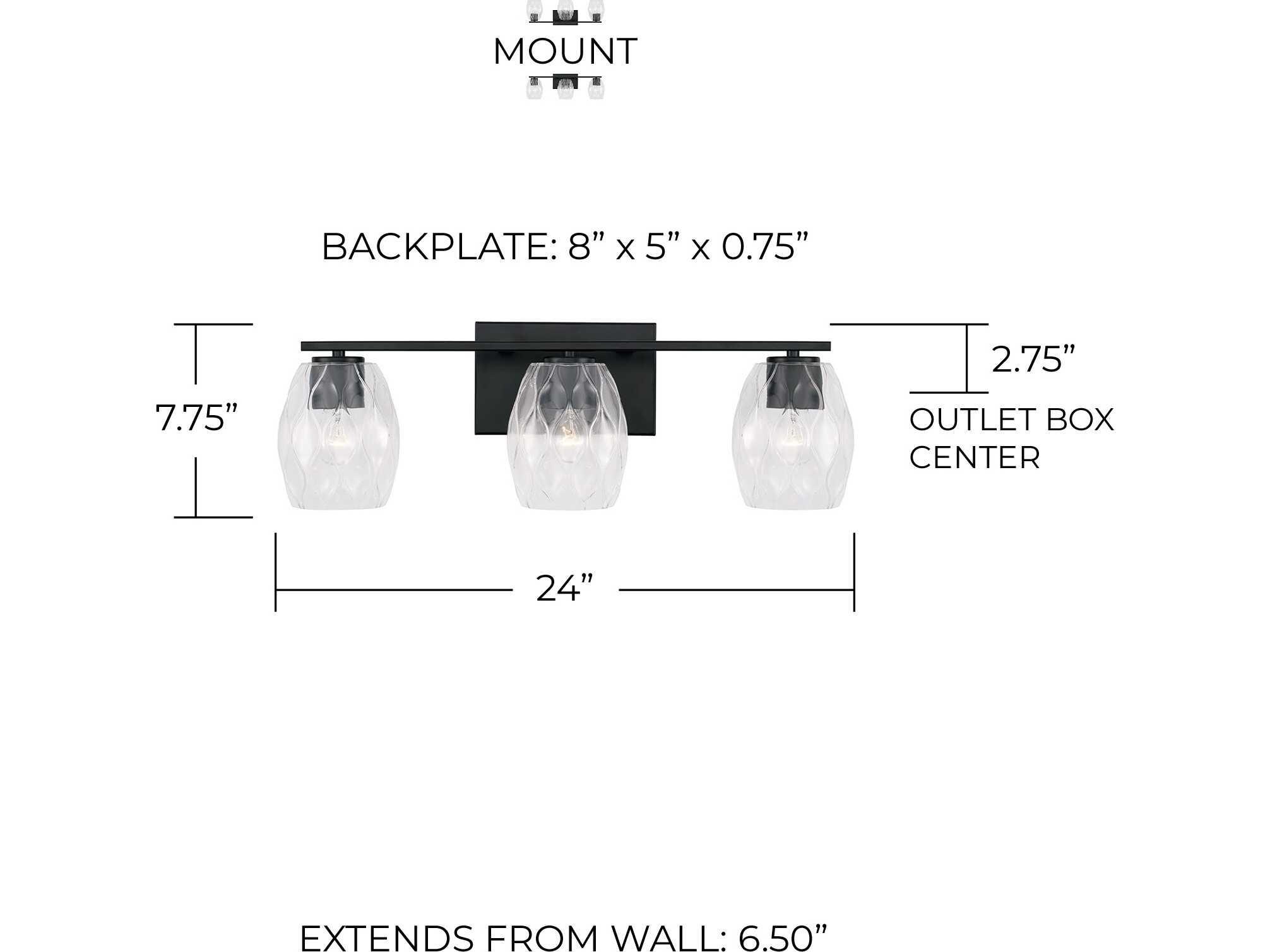 Capital Lighting Lucas 3-Light Matte Black Glass Vanity Light