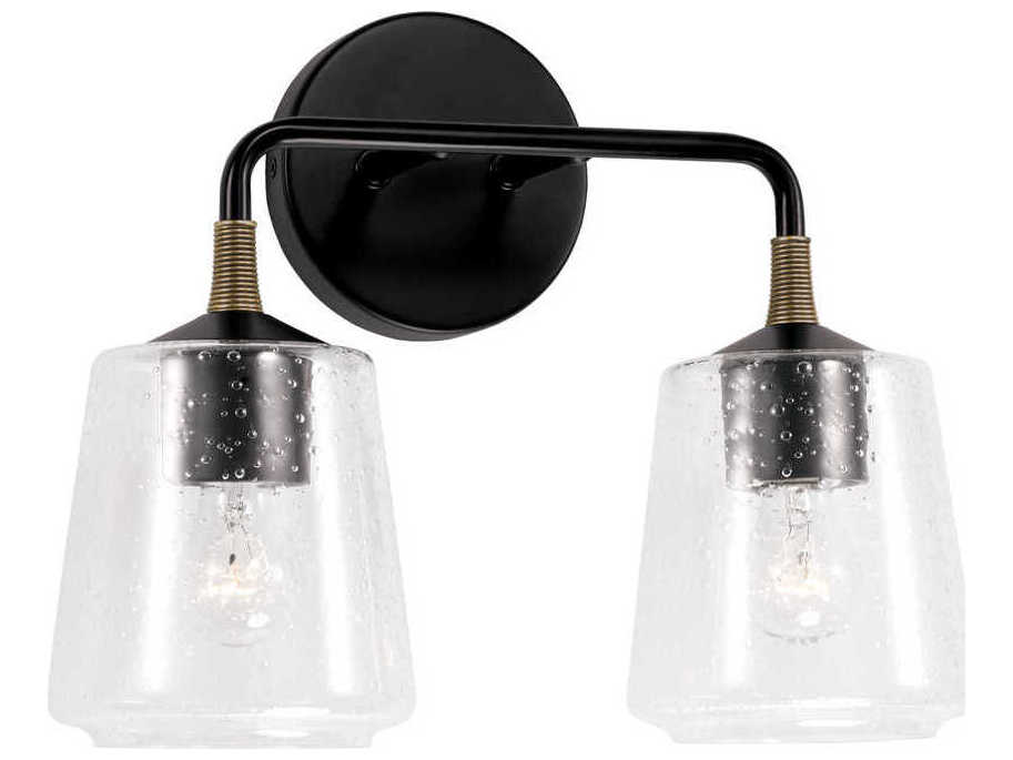 Capital Lighting Amara 2-Light Matte Black With Brass Glass Vanity Light