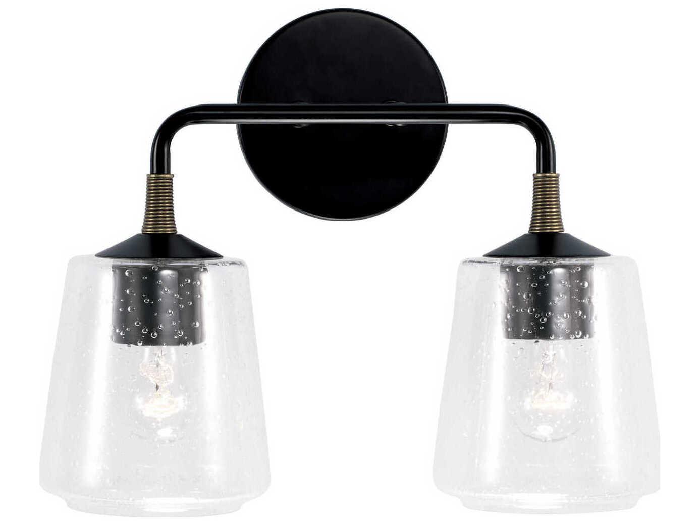 Capital Lighting Amara 2-Light Matte Black With Brass Glass Vanity Light