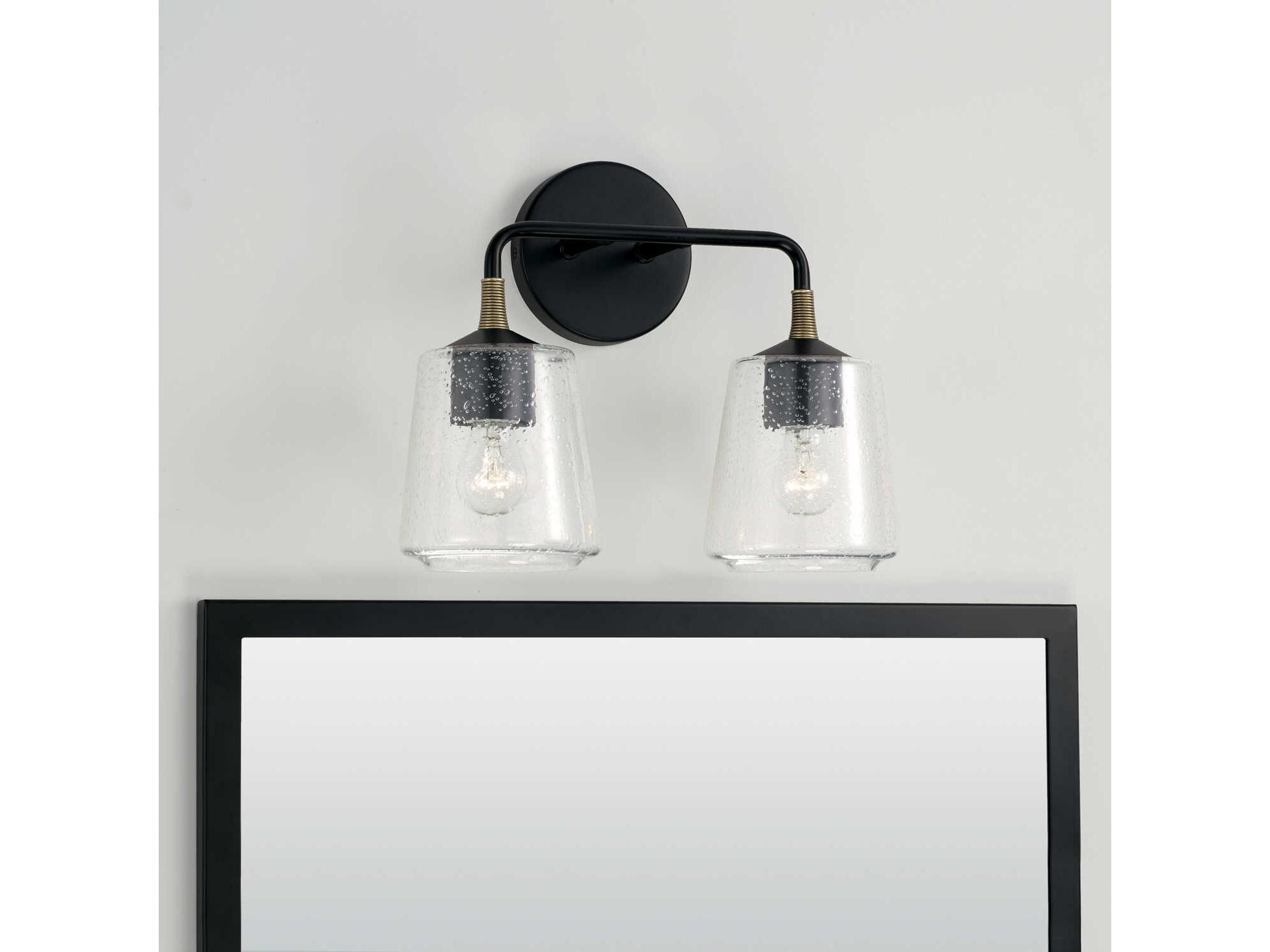 Capital Lighting Amara 2-Light Matte Black With Brass Glass Vanity Light