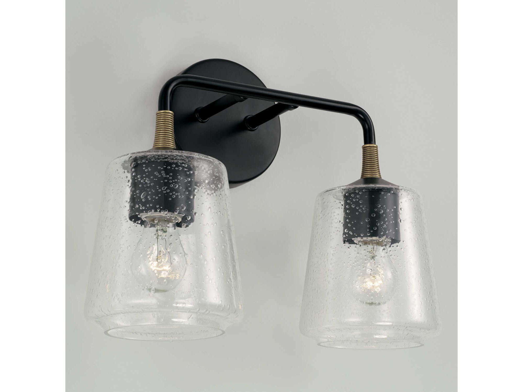 Capital Lighting Amara 2-Light Matte Black With Brass Glass Vanity Light