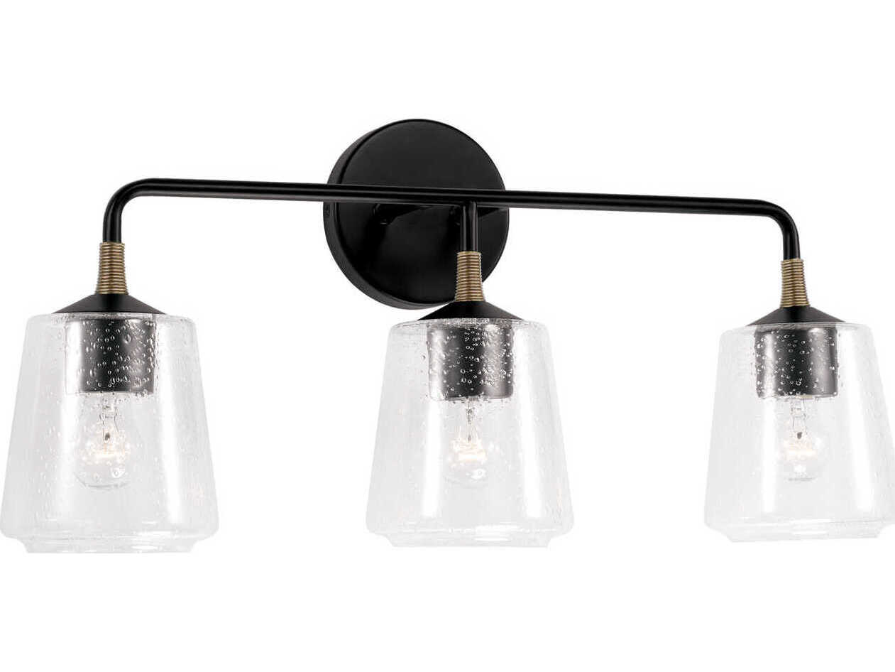 Capital Lighting Amara 3-Light Matte Black With Brass Glass Vanity Light